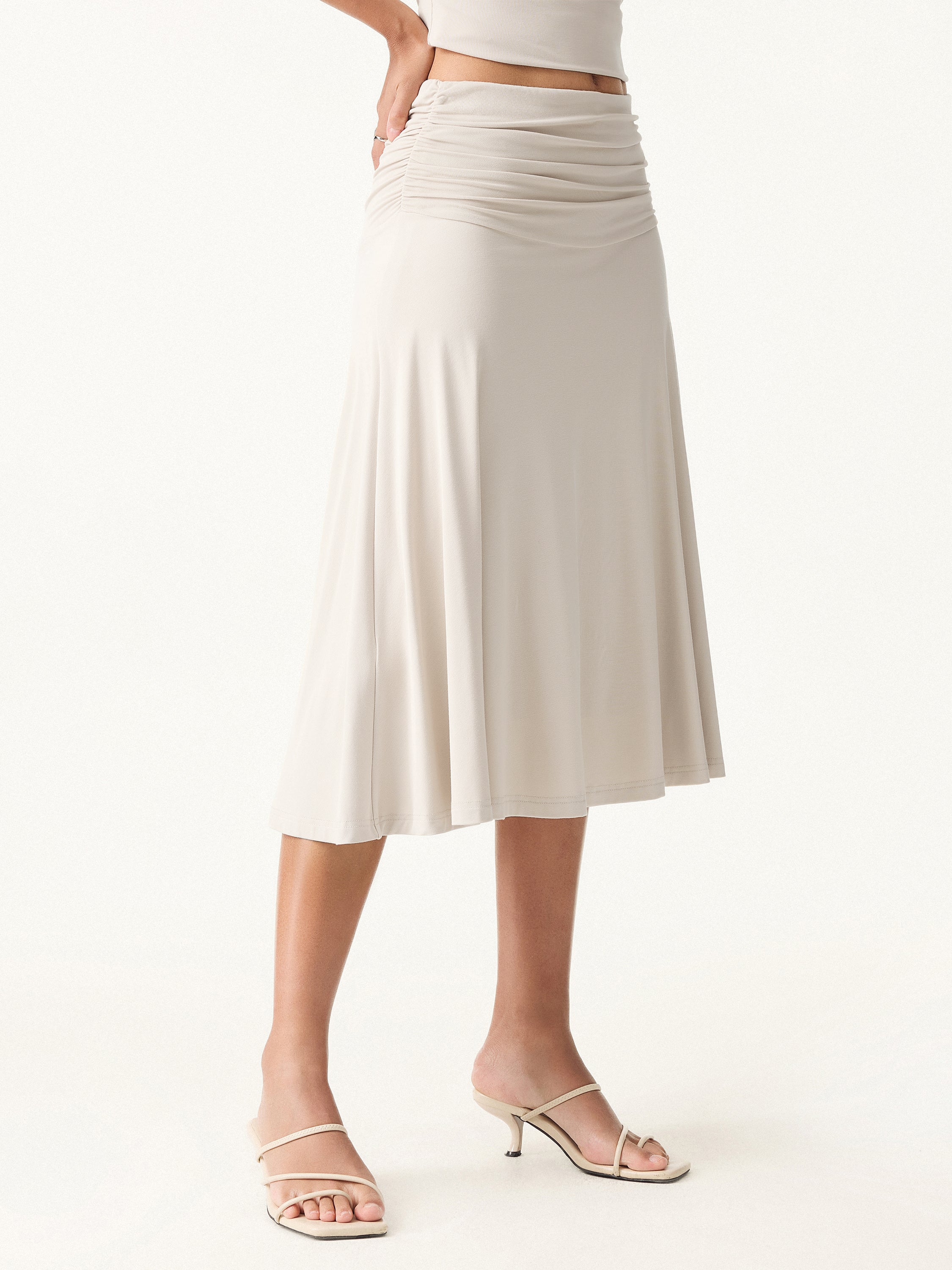 Flowing Side - Ruched A - line Midi Skirt