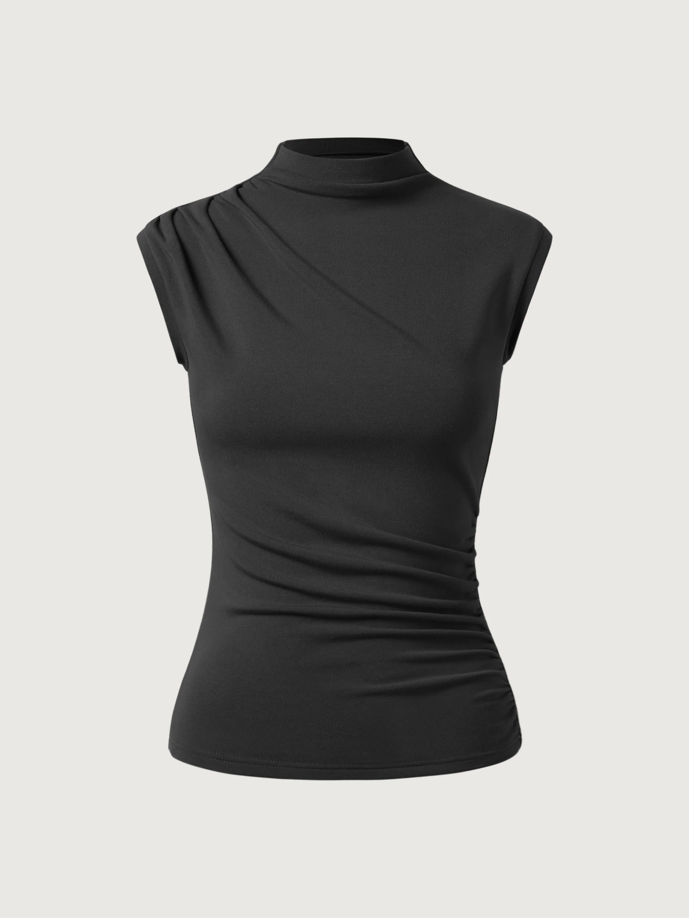 Asymmetric Ruching Mock Neck Tank Top