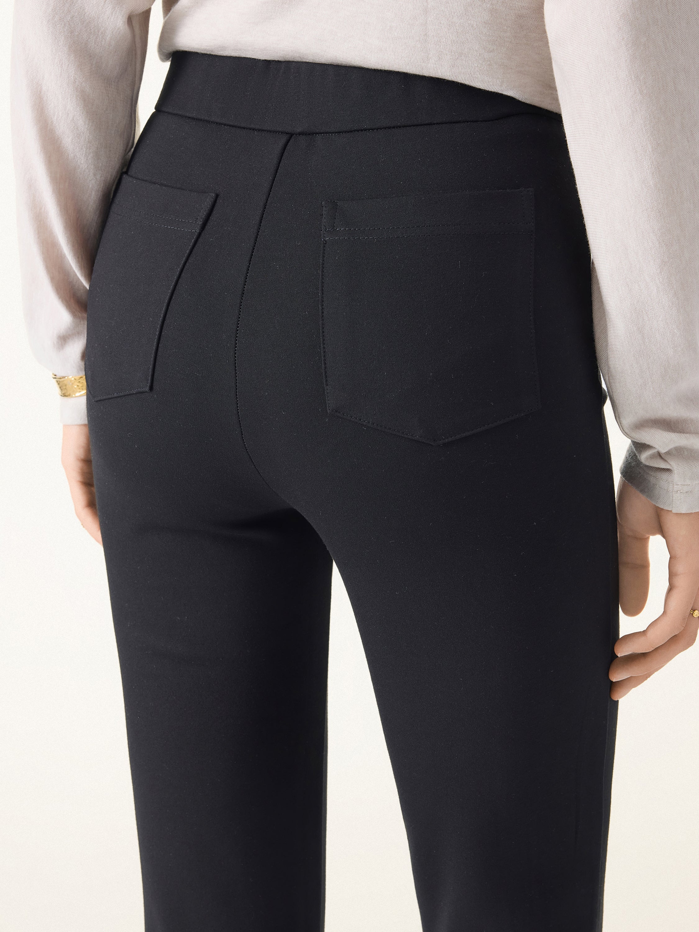 Slimming Ponte High-Waist Pull-On Flared Trousers