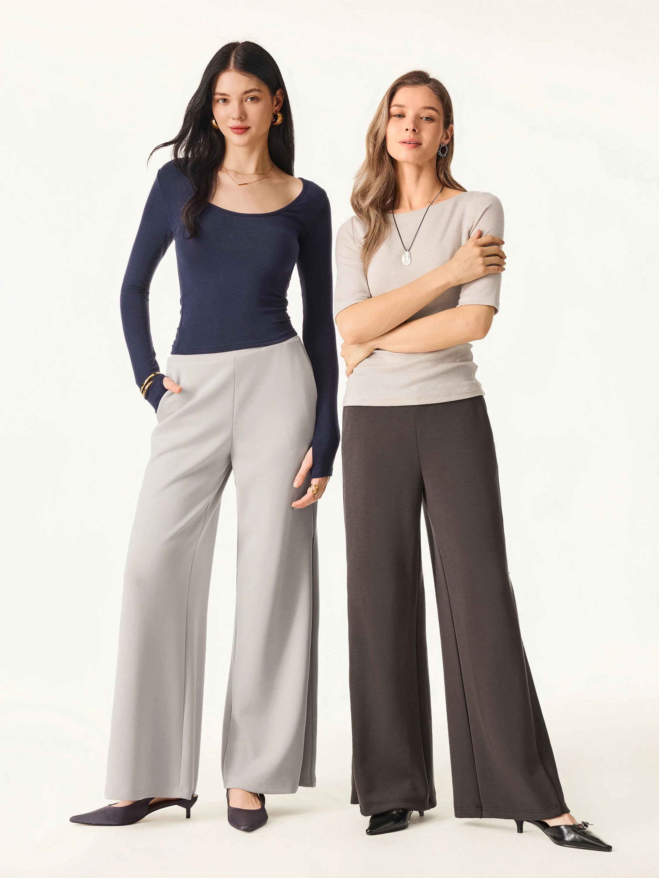 Sandwashed Spacer Mid Rise Versatile Legs Pull-on Pants with Pockets