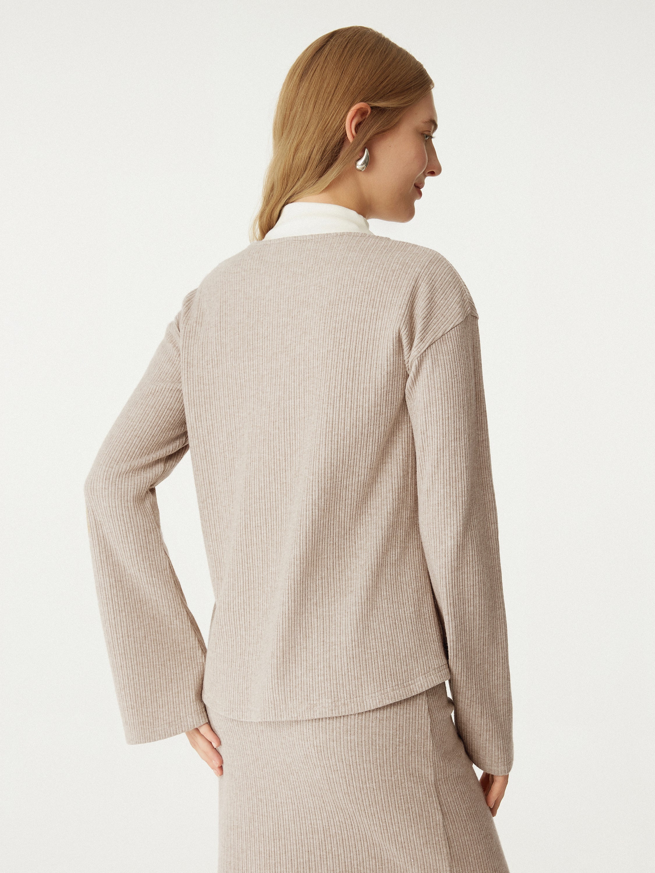 2-Piece Set V-Neck Flare Cardigan and High-Waisted Midi Skirt