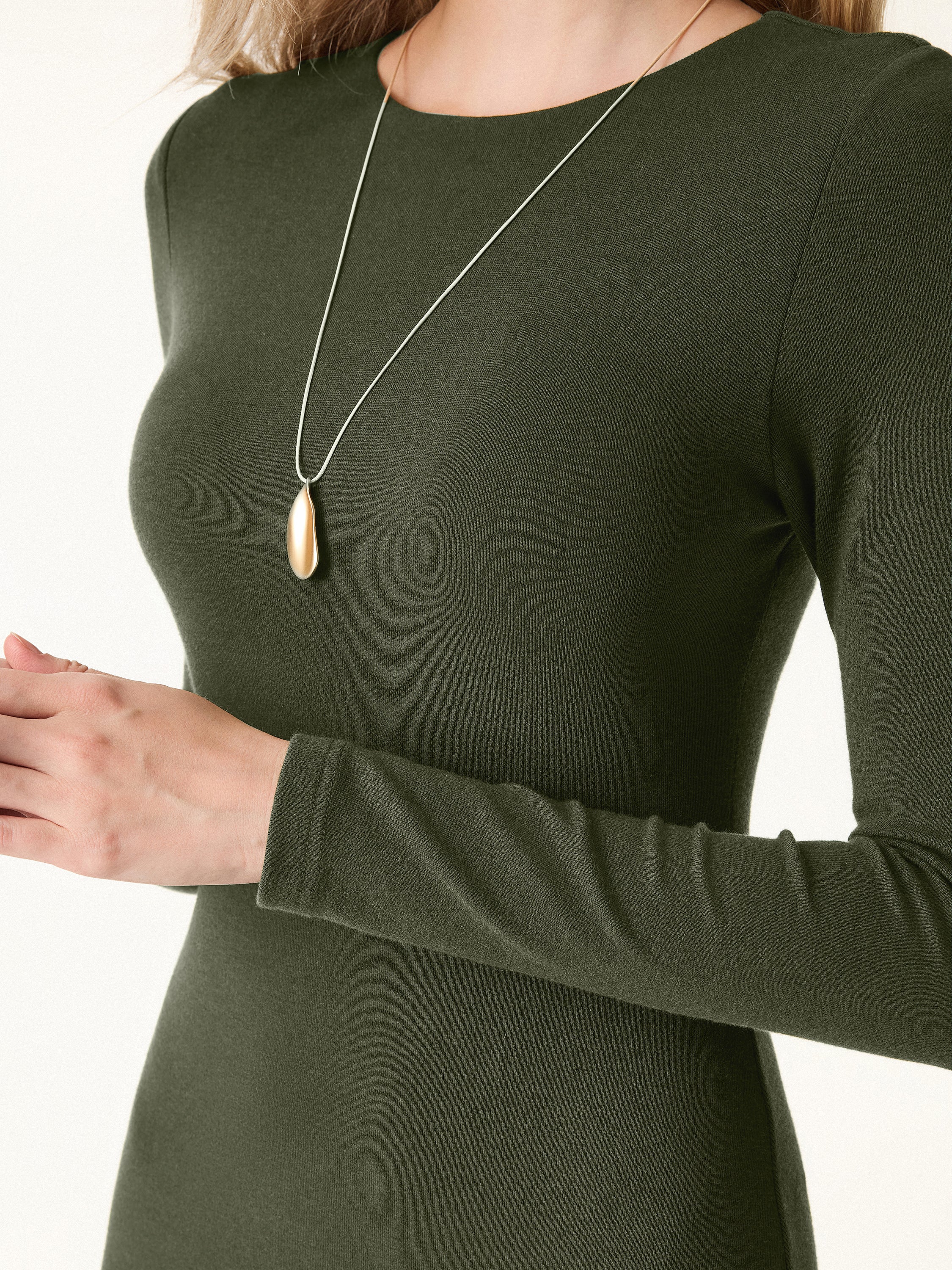 Essential Round Neck Long Sleeve Midi Brami Dress