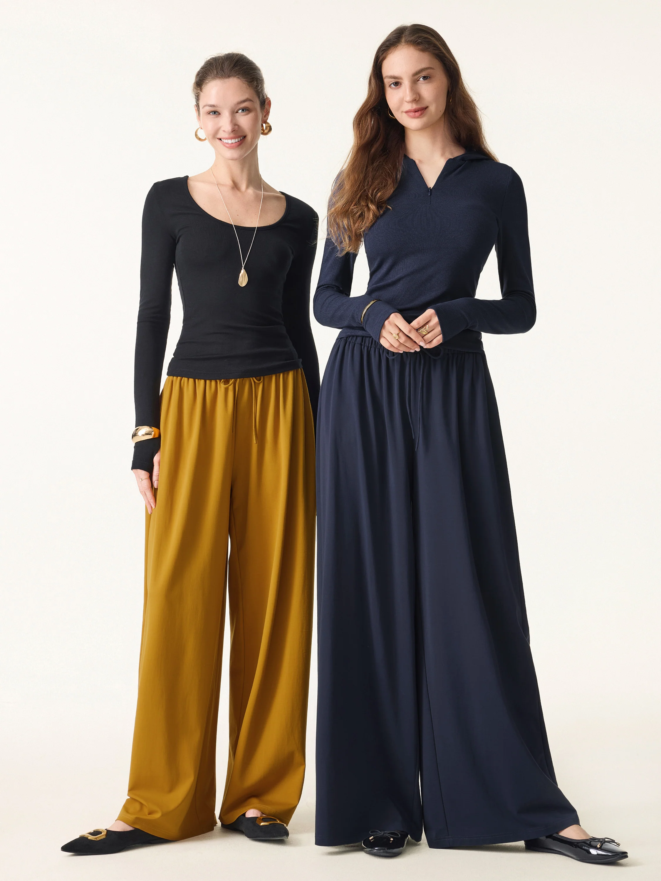 Stretch Ponte Mid Rise Palazzo Pants with Pockets
