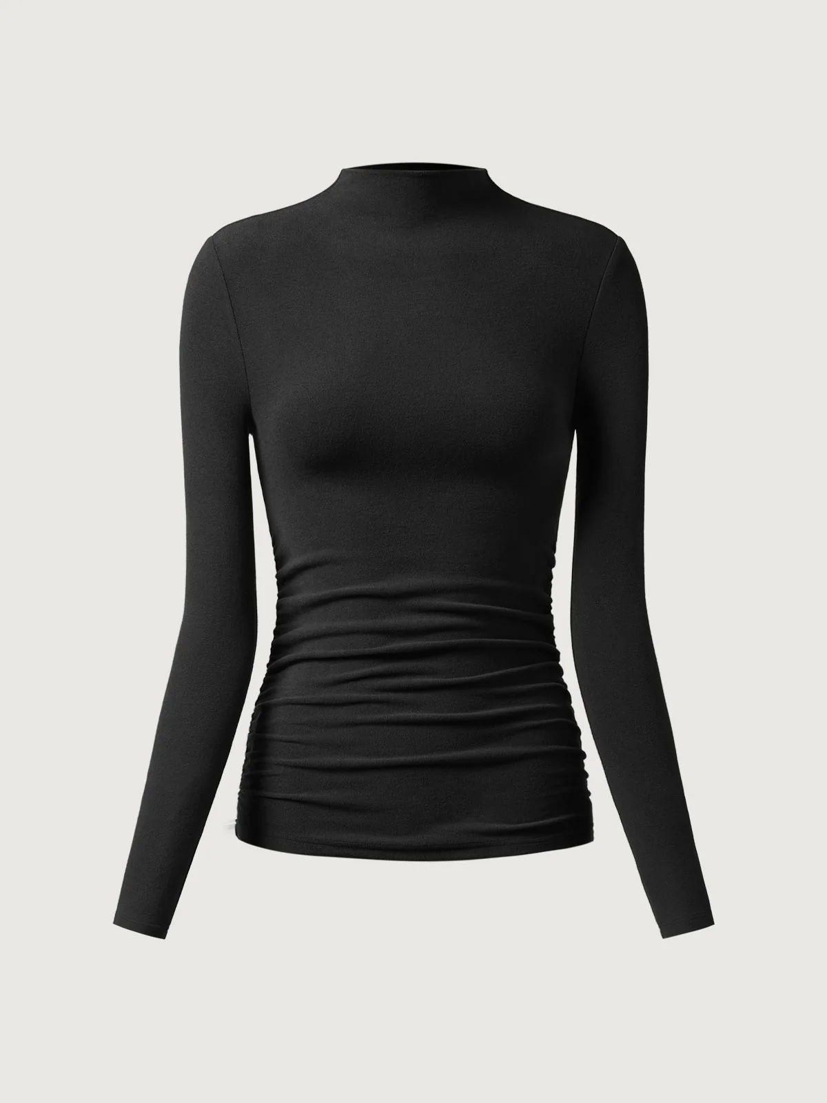 Thermal Ruched Sides Tuckable Mock Neck Top