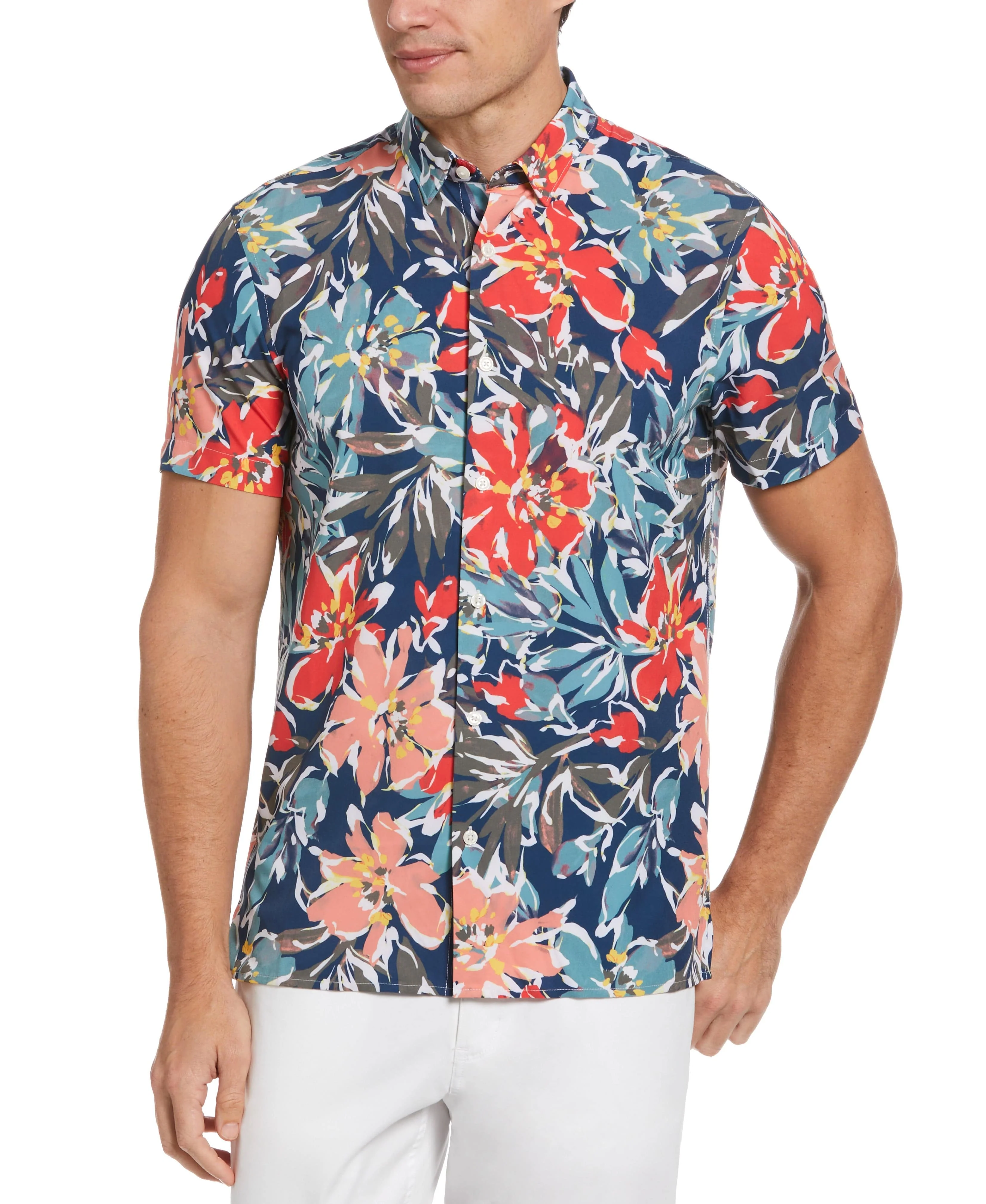 Total Stretch Tropical Floral Print Shirt