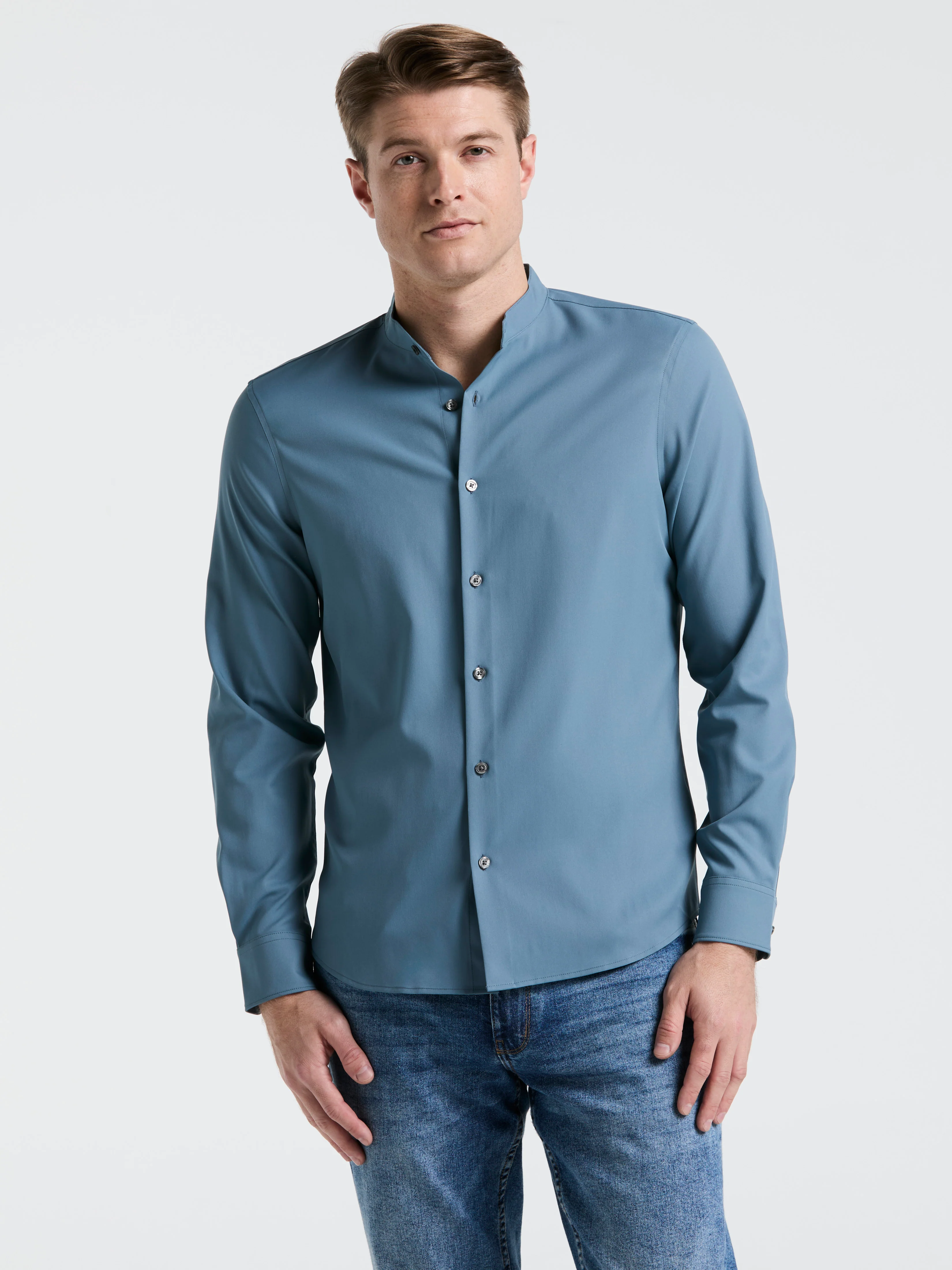 Untucked Total Stretch Slim Fit Banded Collar Shirt