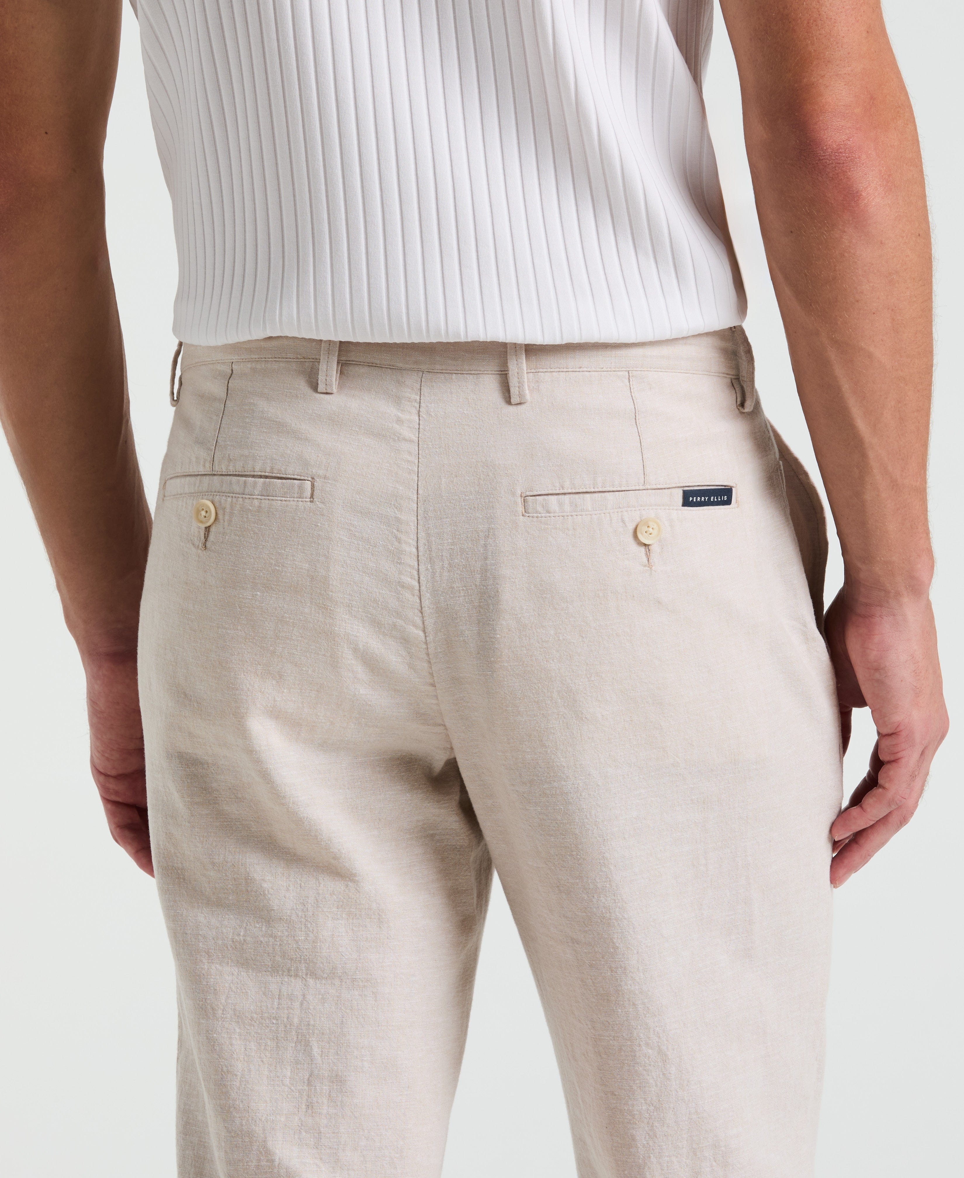 Slim Fit Flat Front Linen Blend Chino Pant