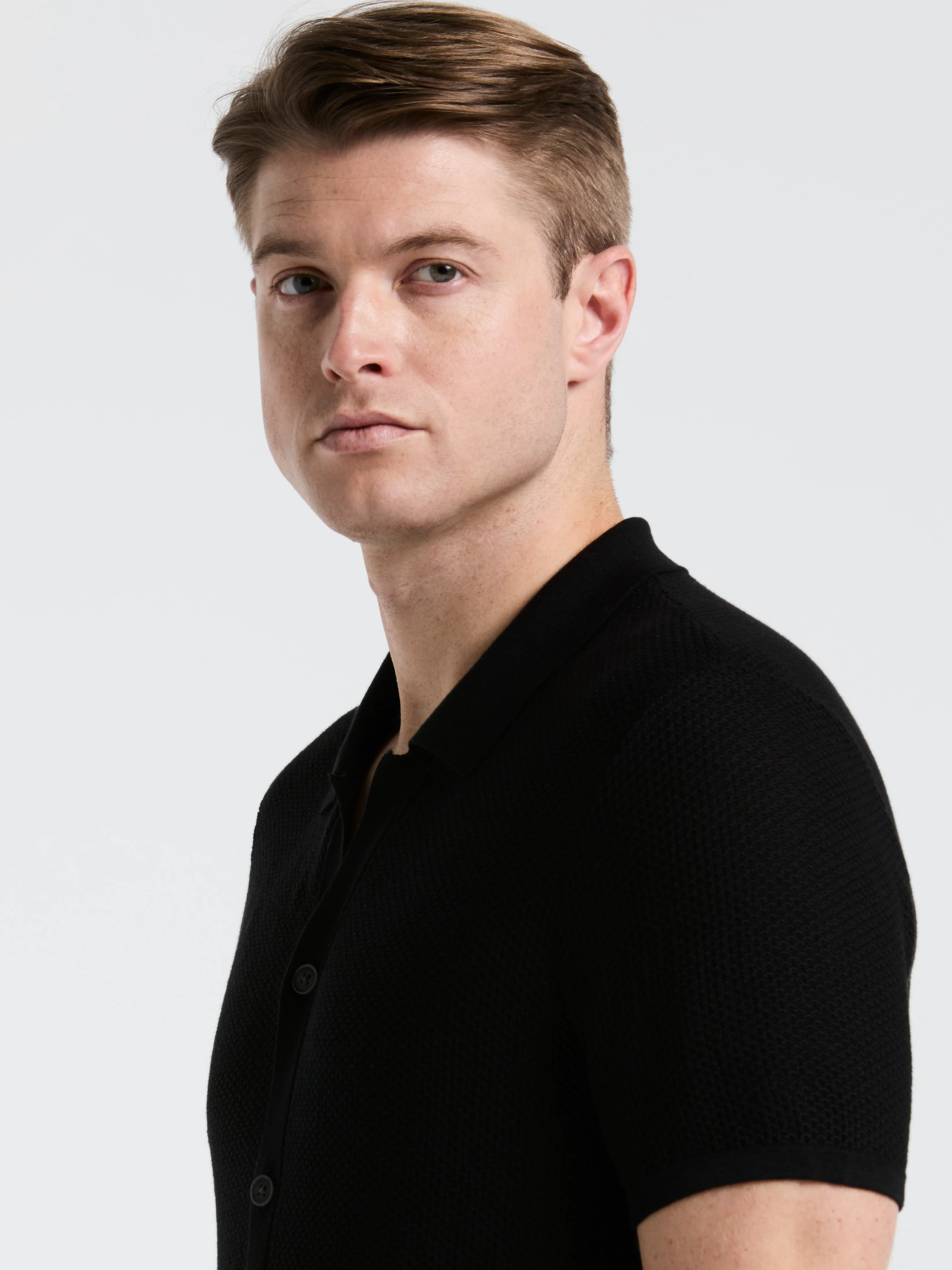 Mesh Button Front Polo Sweater