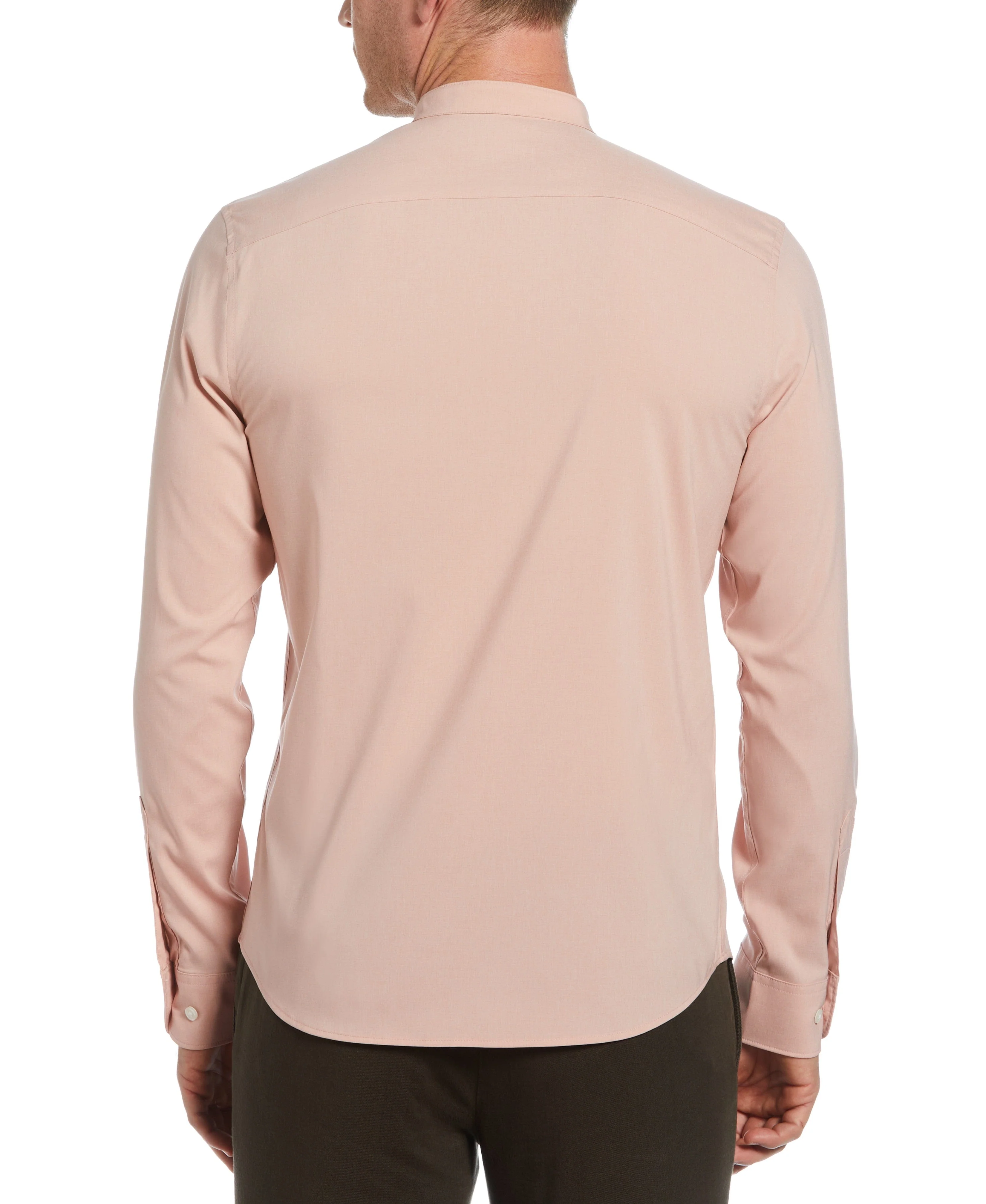 Untucked Total Stretch Slim Fit Band Collar Heathered Shirt - Pink