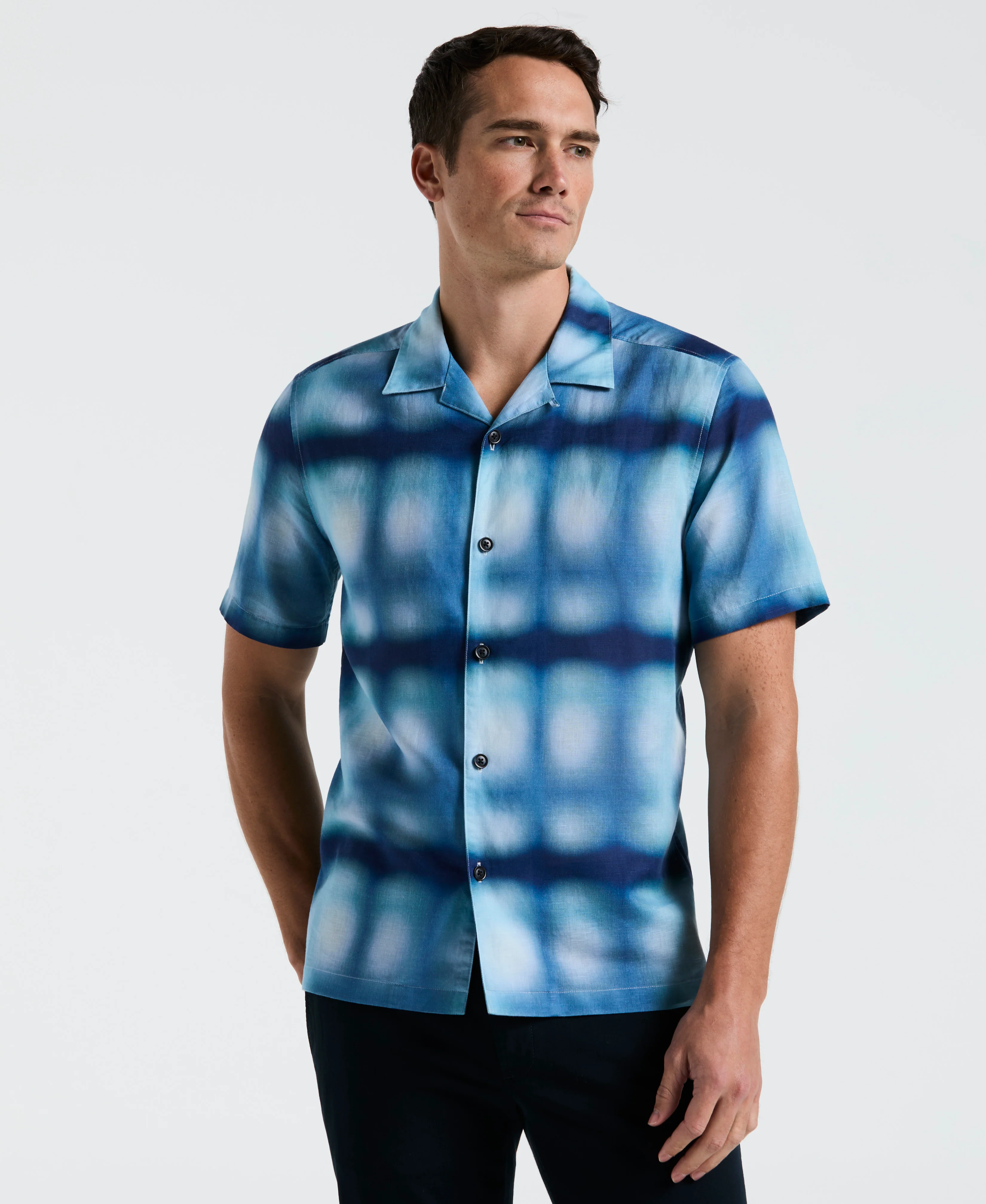Linen Slub Plaid Print Shirt