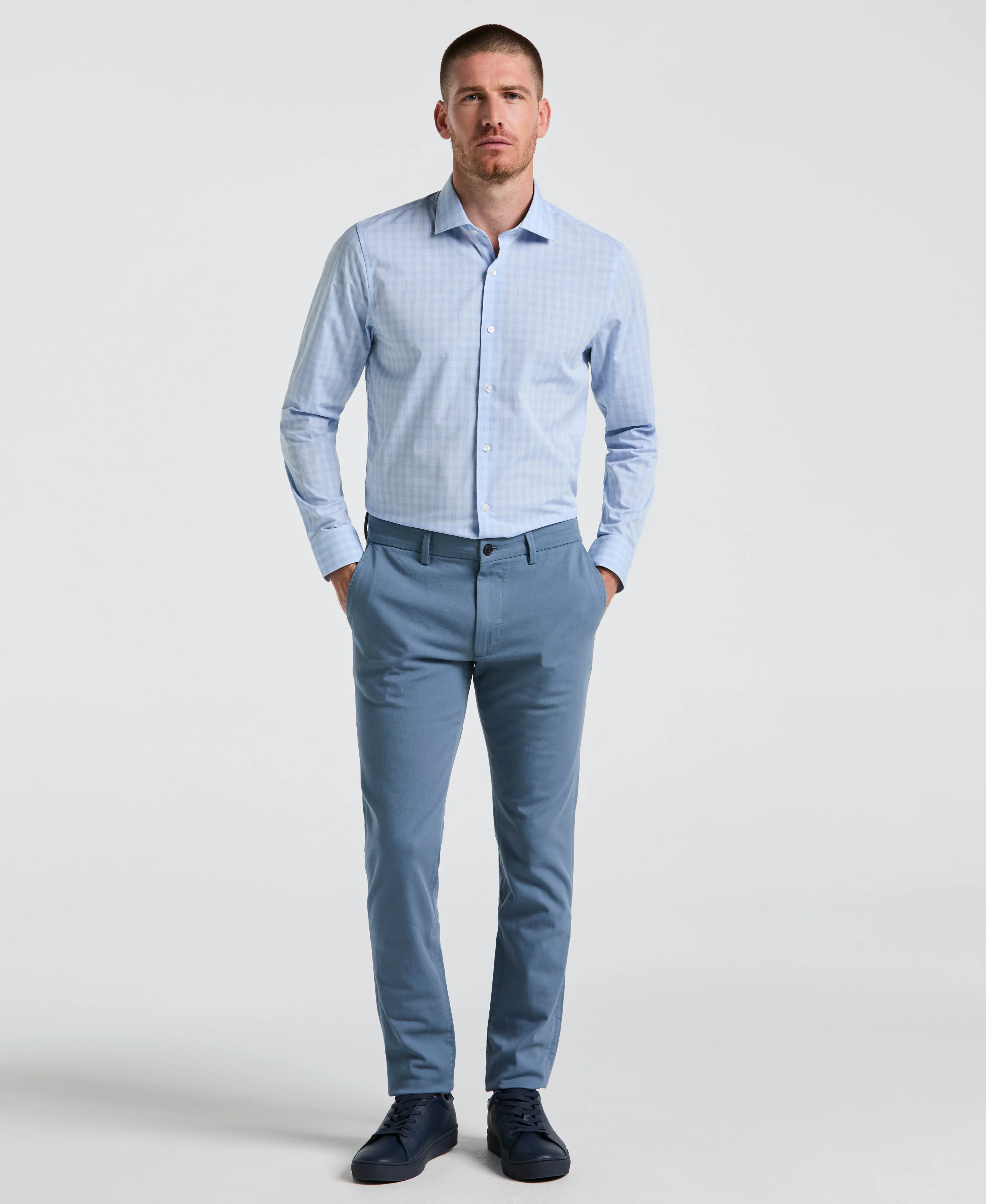 Slim Fit Stretch Plaid Dress Shirt