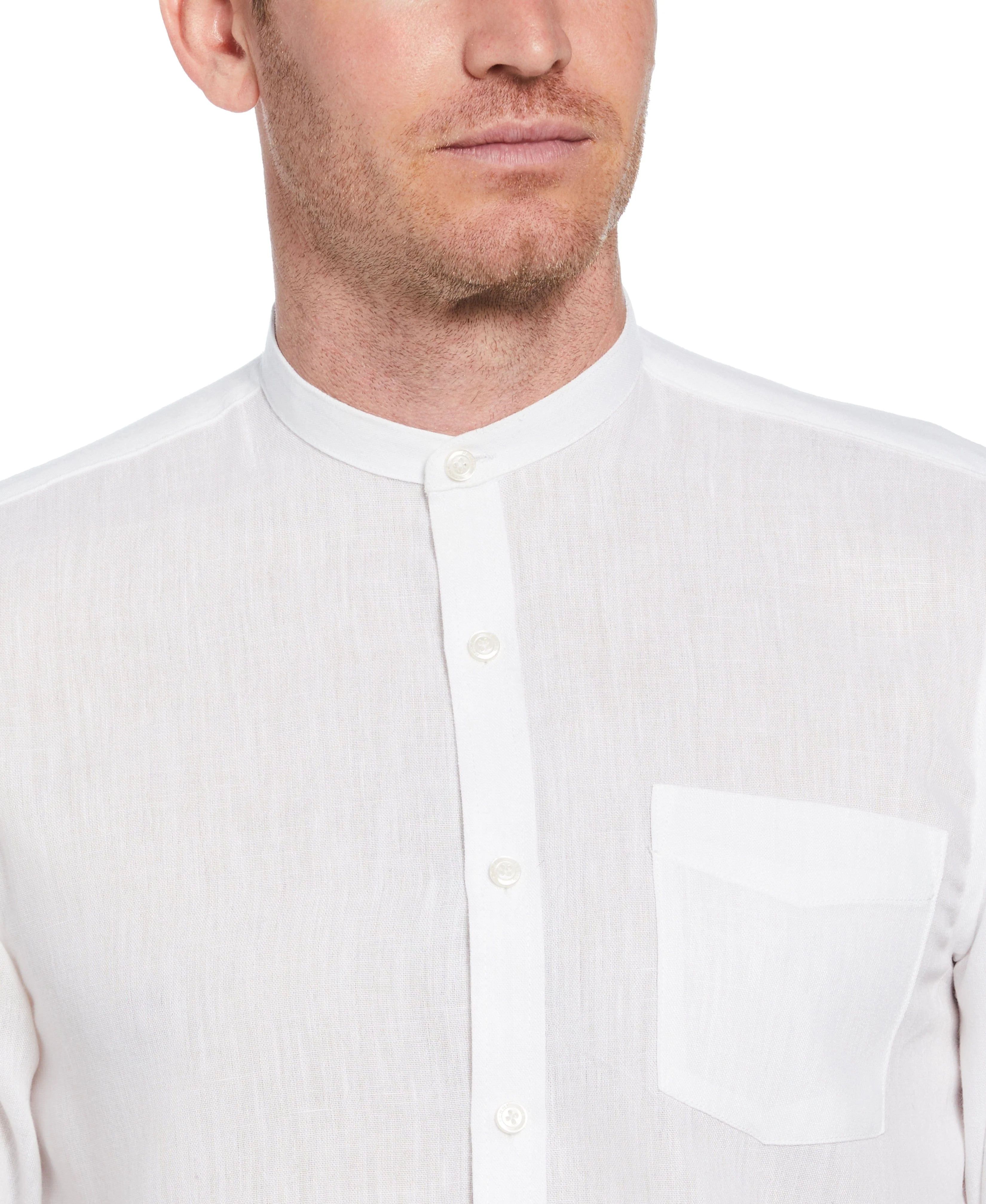 Slim Fit Banded Collar Rolled Sleeve Shirt