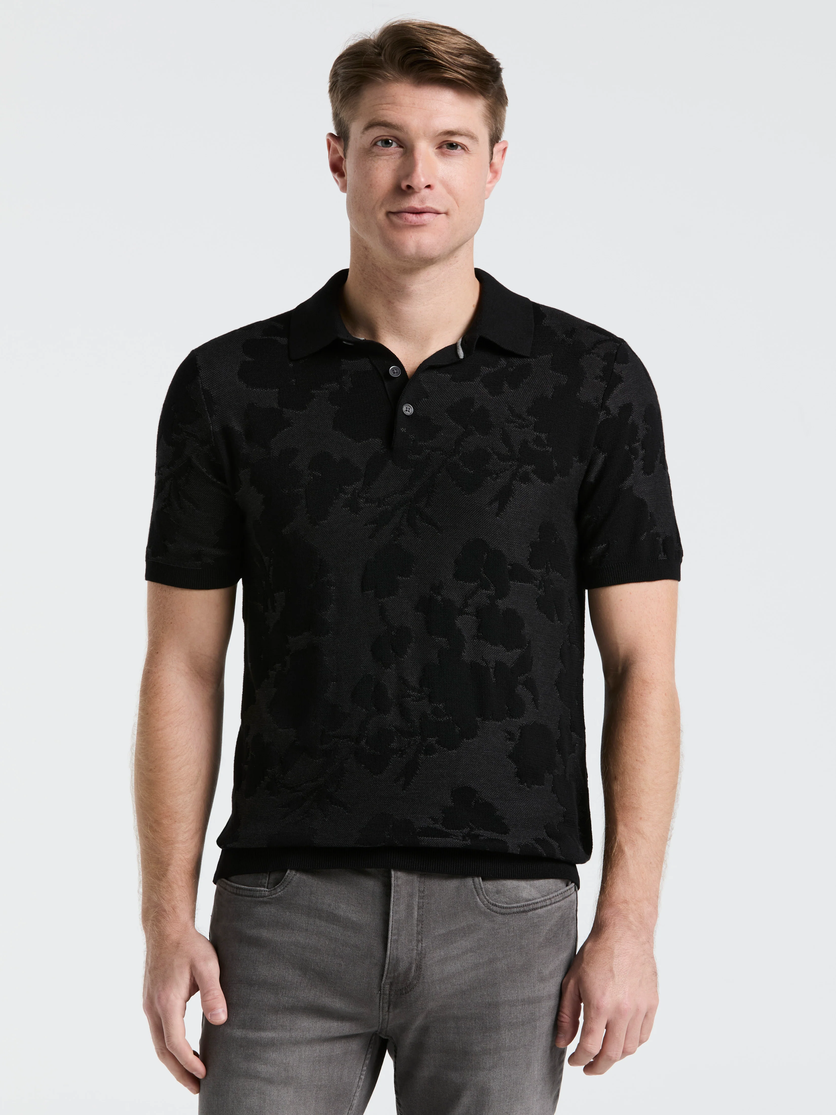 Jacquard Floral Polo Sweater
