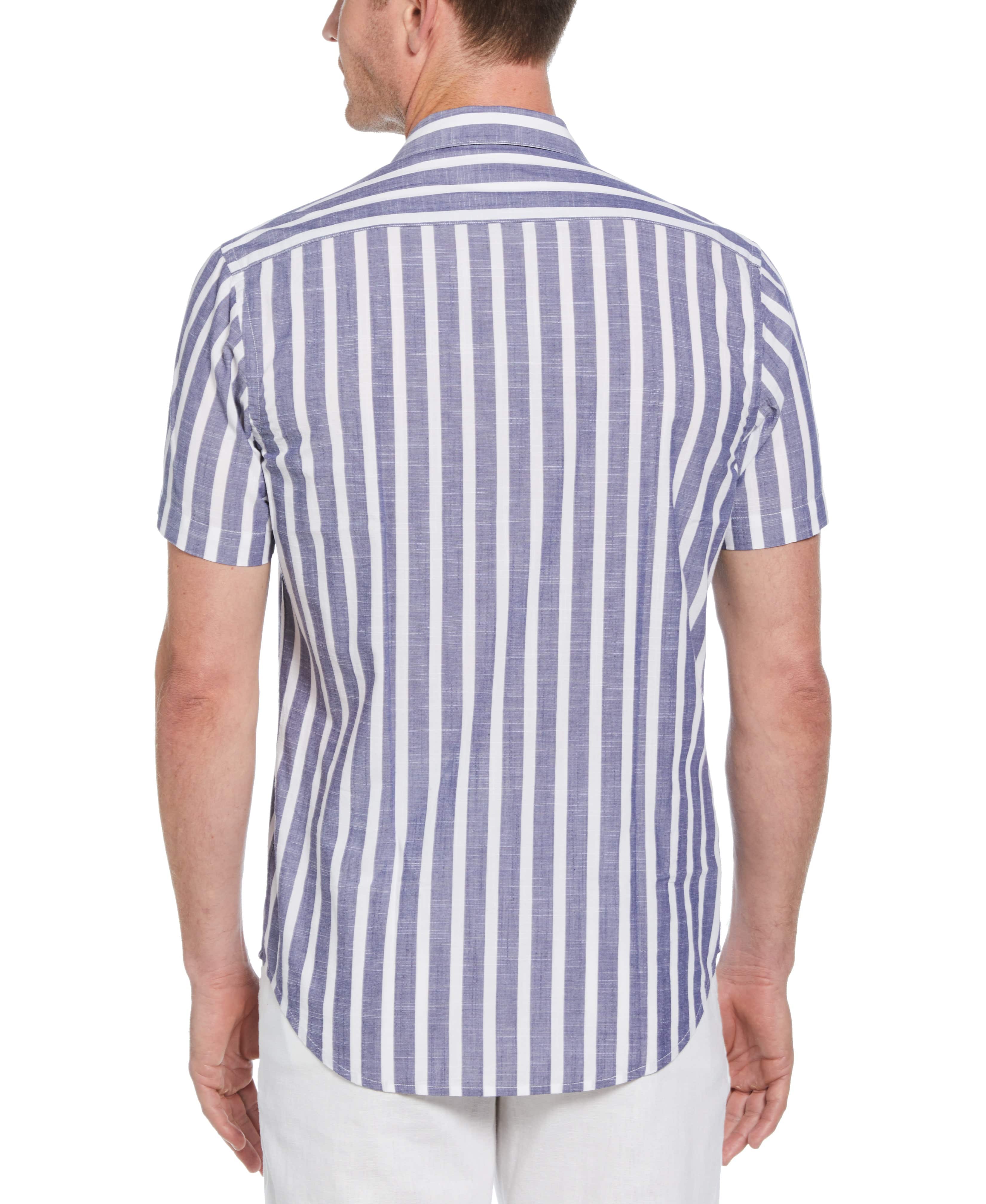 Slim Fit Linen-Like Thick Stripe Print Shirt