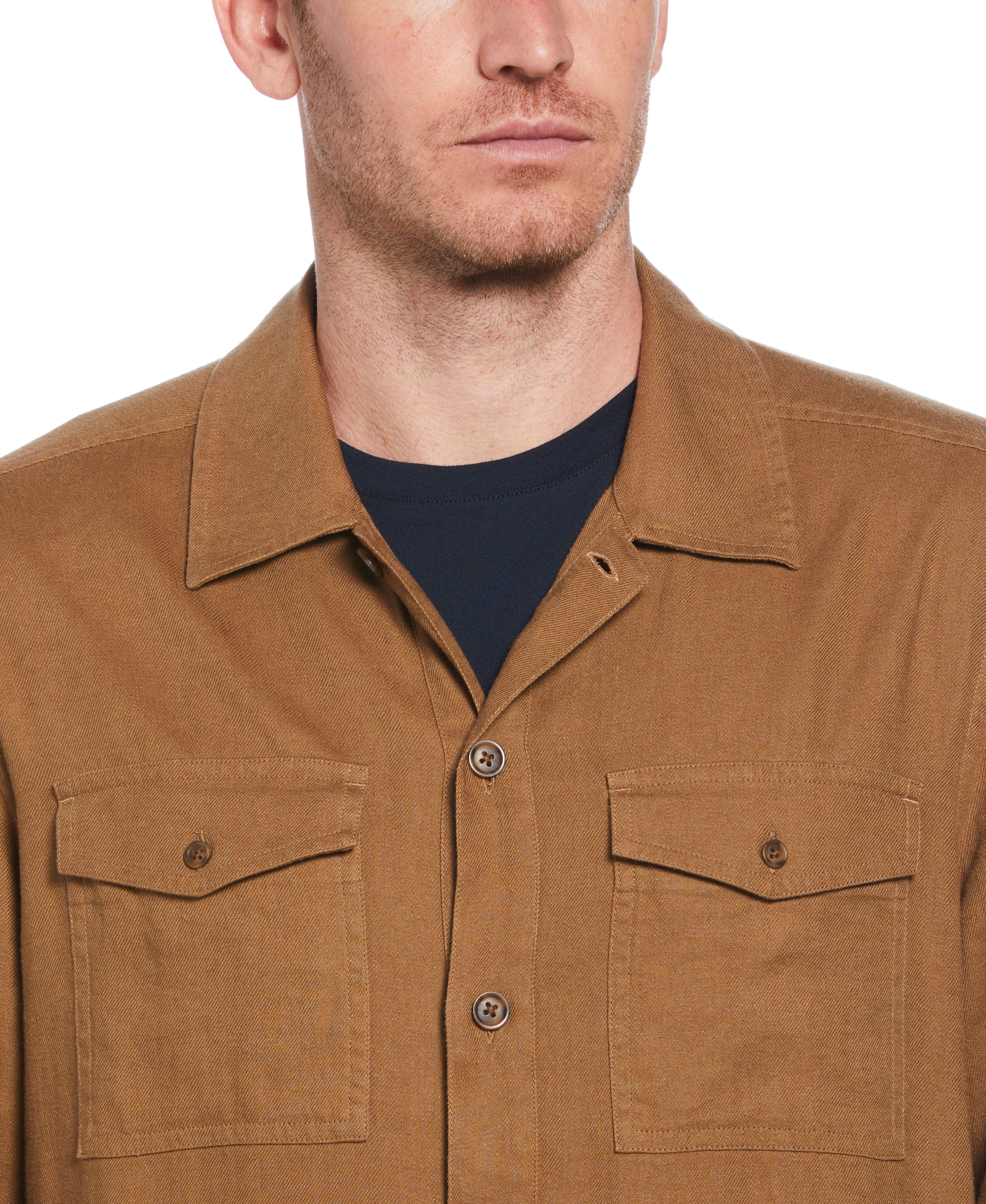 Slim Fit Solid Twill Button Down Shirt
