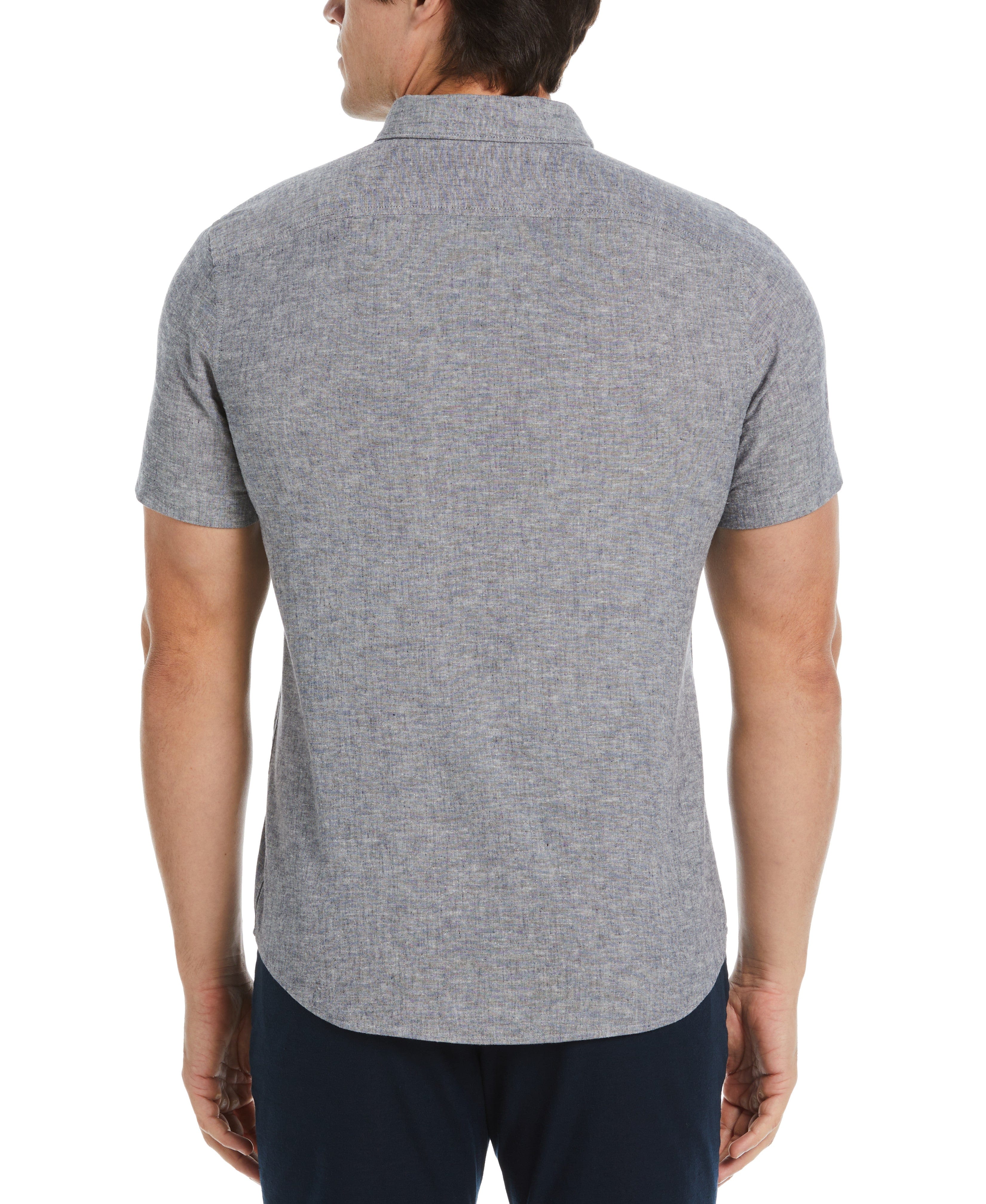Untucked Slim Fit Linen Blend Heather Shirt - Navy Blue