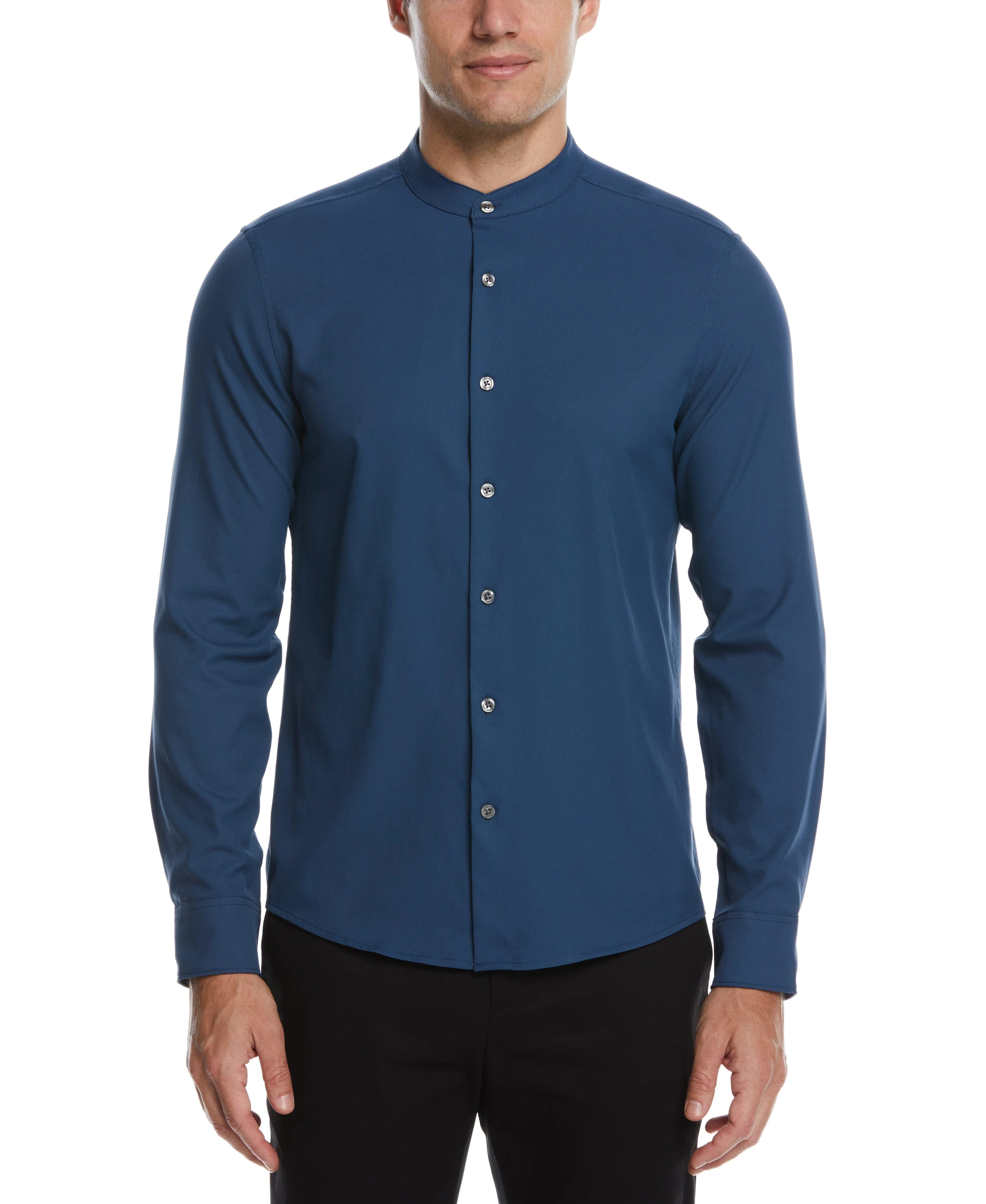 Untucked Total Stretch Slim Fit Banded Collar Shirt - Blue
