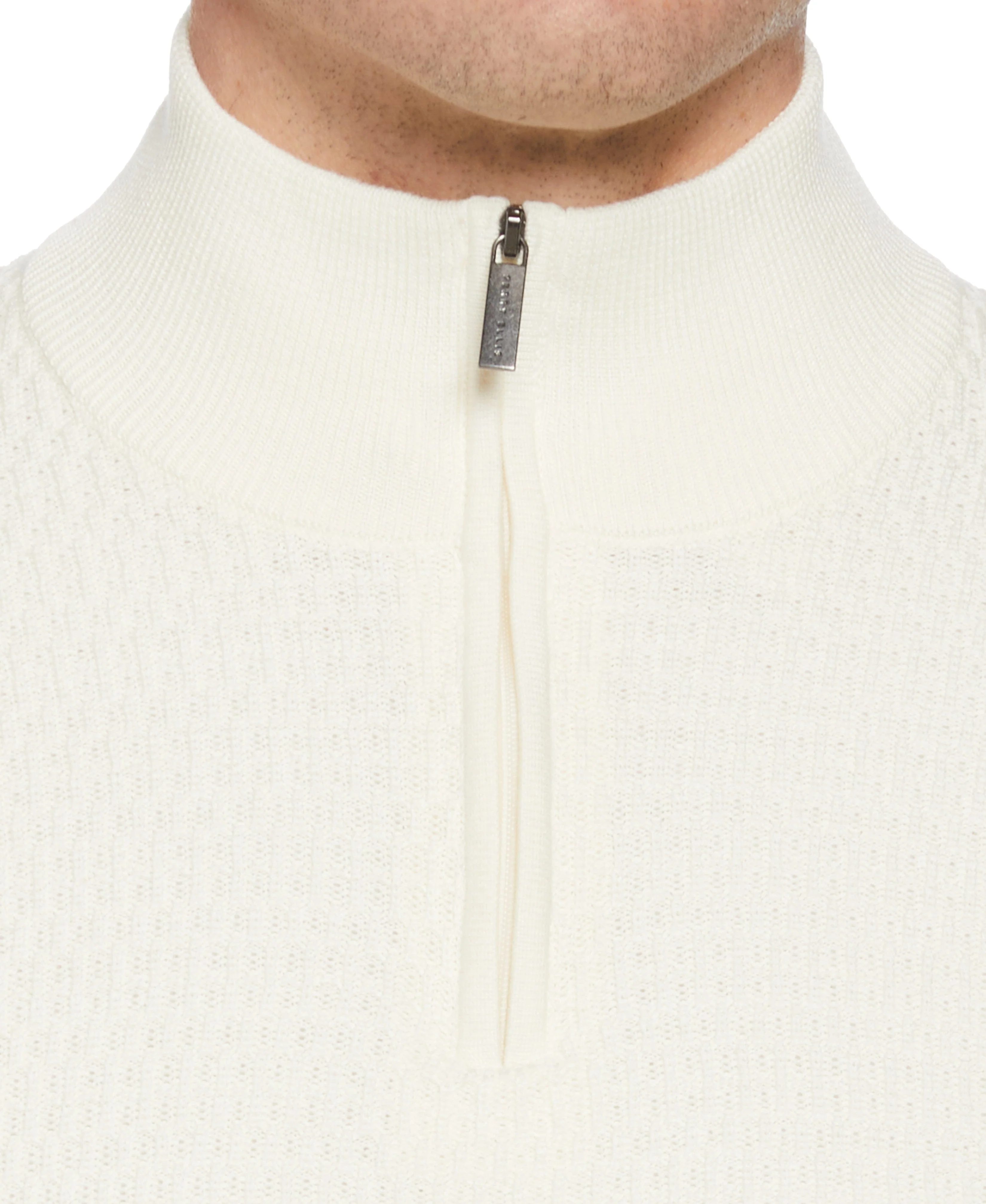 Ribbed Mock Neck Quarter Zip Sweater