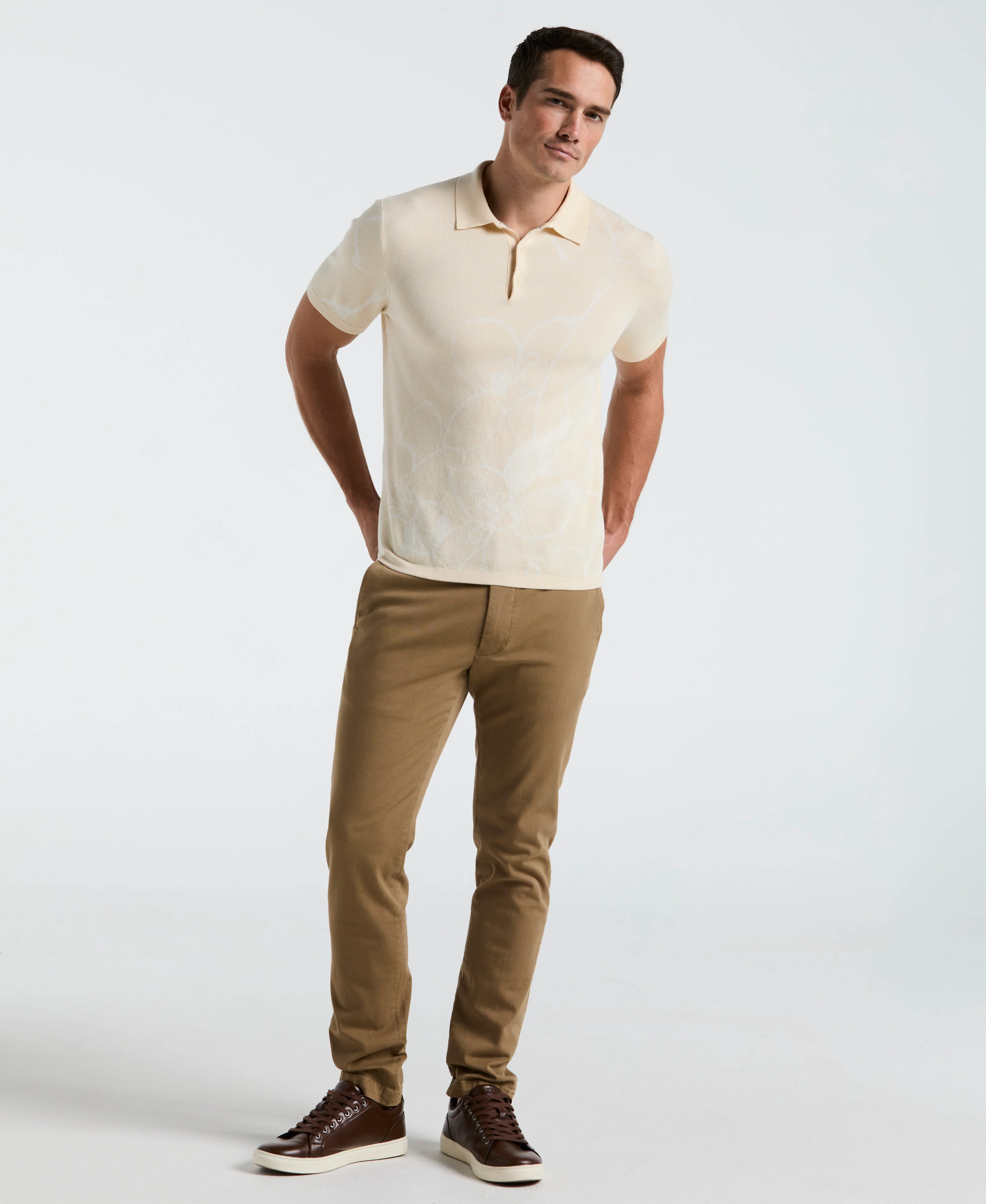 Flower Jacquard Polo Sweater