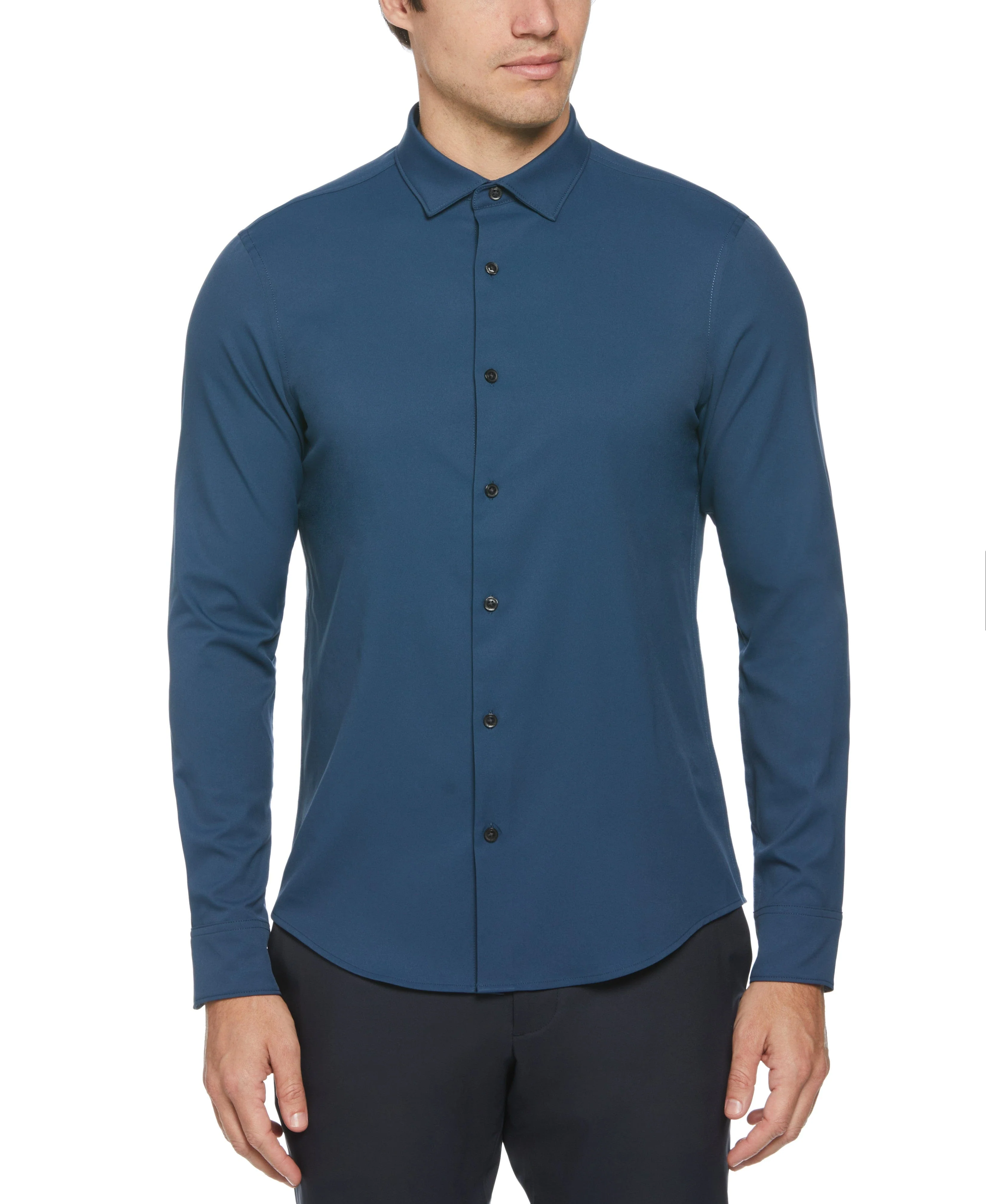Slim Fit Untucked Total Stretch Solid Shirt - Blue