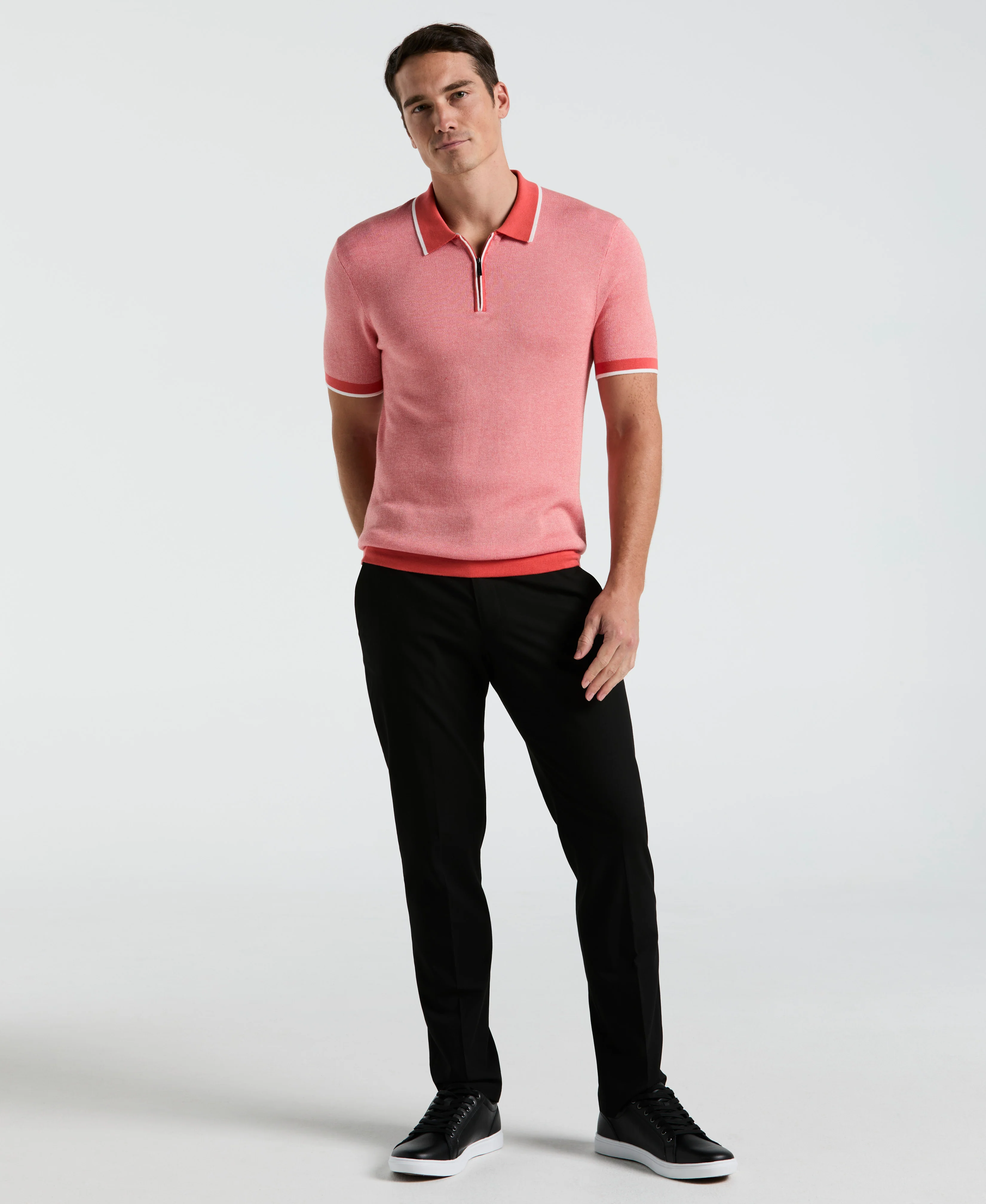 Bi-Color Stitch Zip Polo