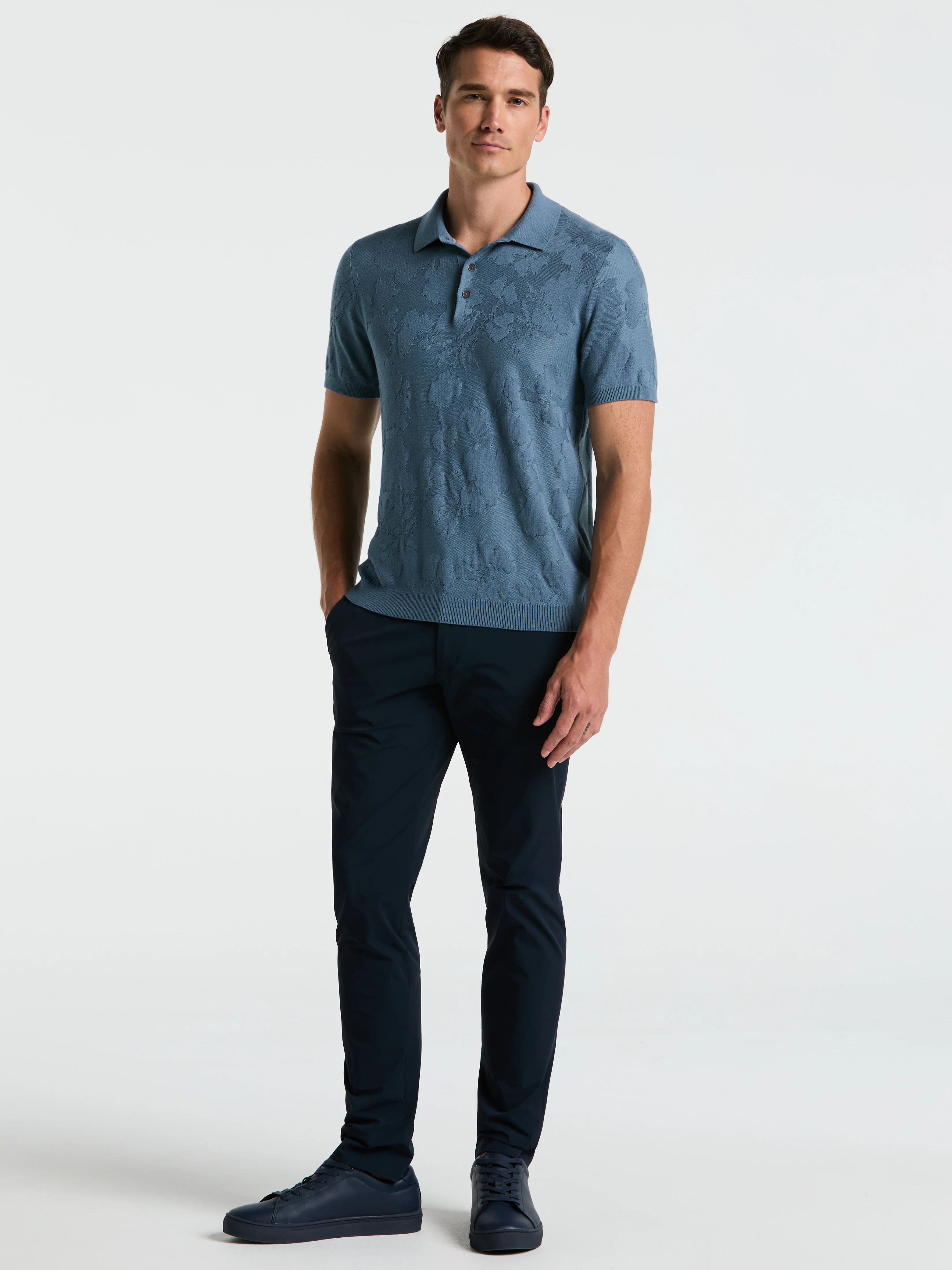 Jacquard Floral Polo Sweater