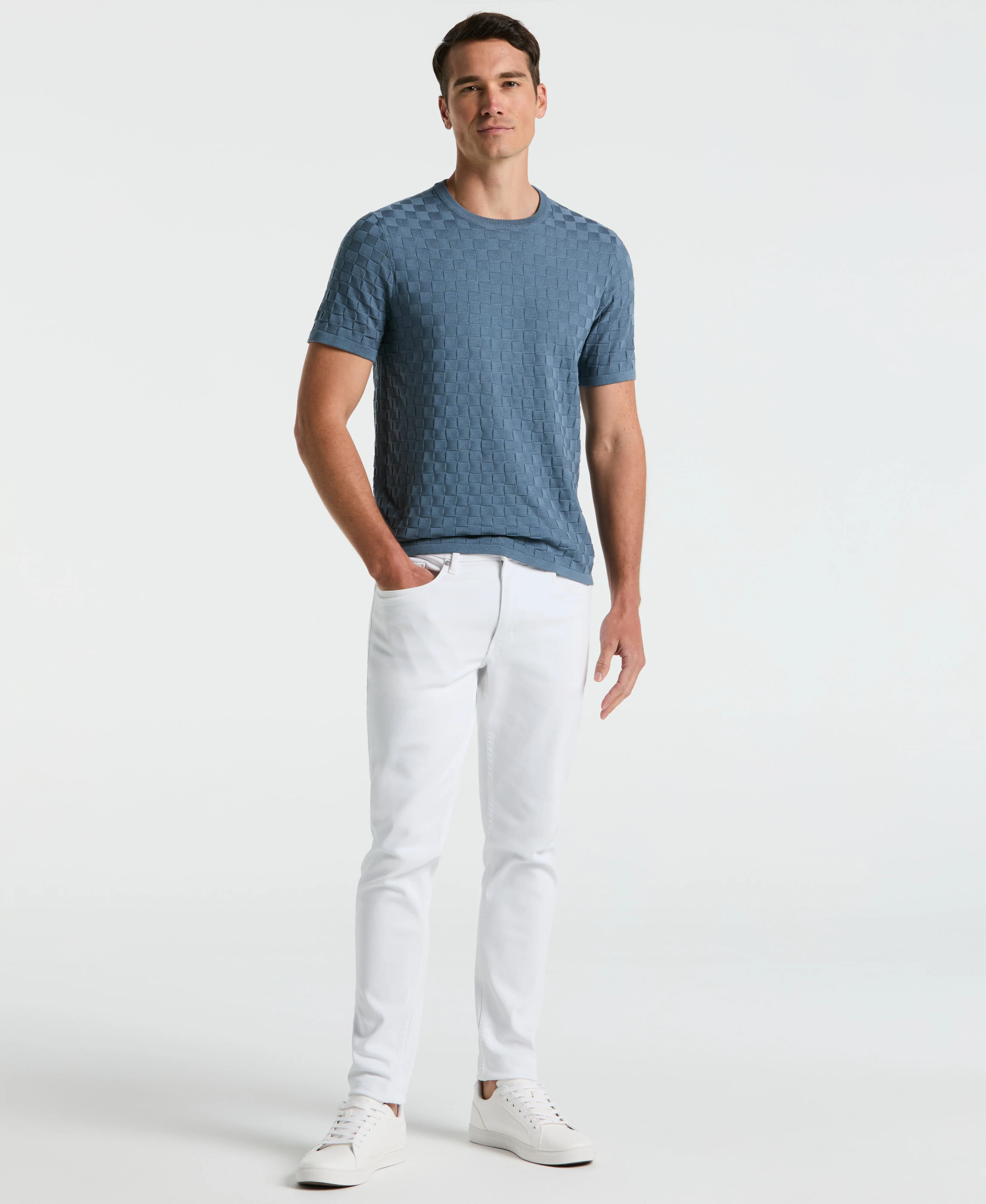 Square Pattern Crew Neck Sweater Tee