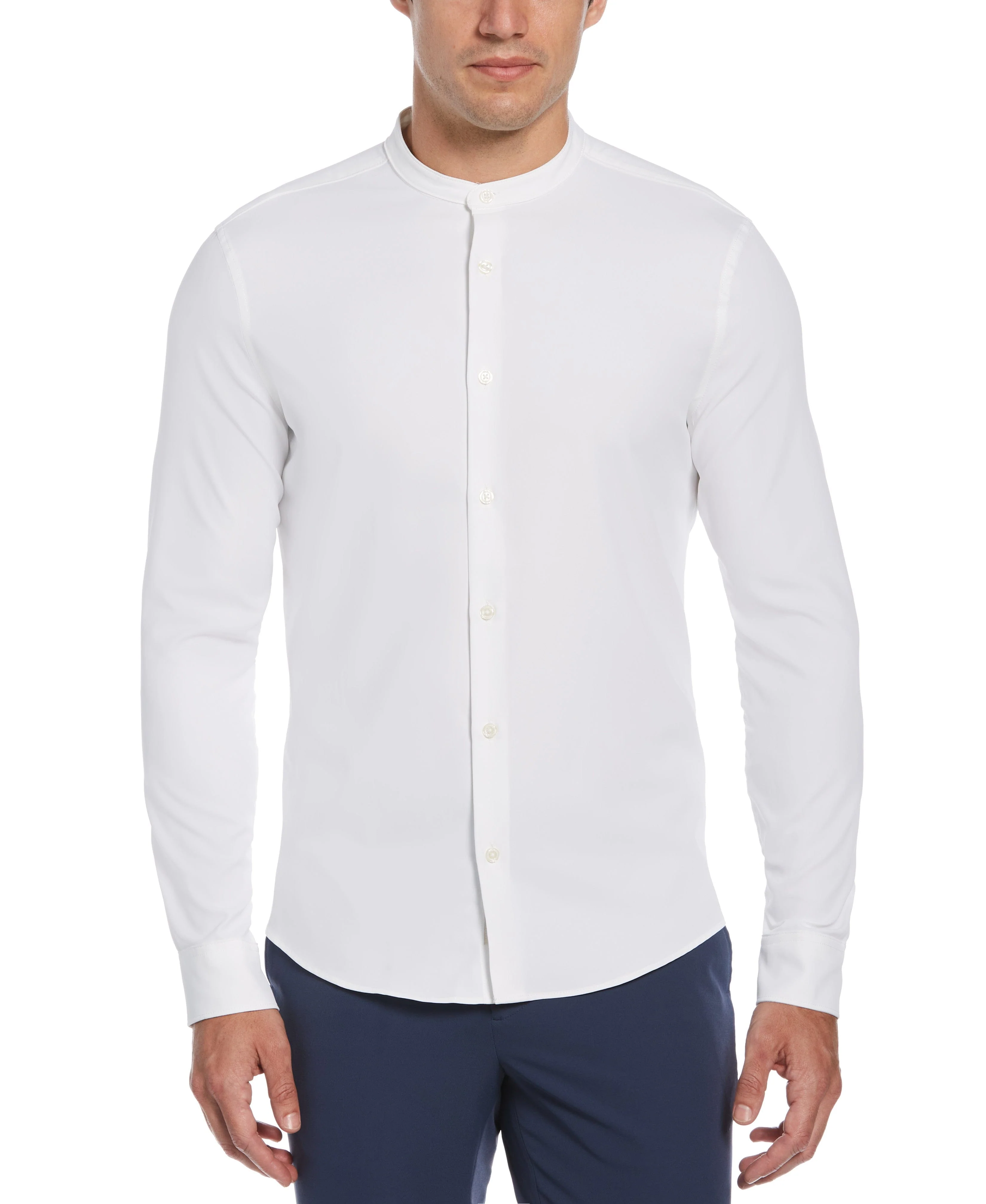 Tall Untucked Total Stretch Slim Fit Banded Collar Shirt - White