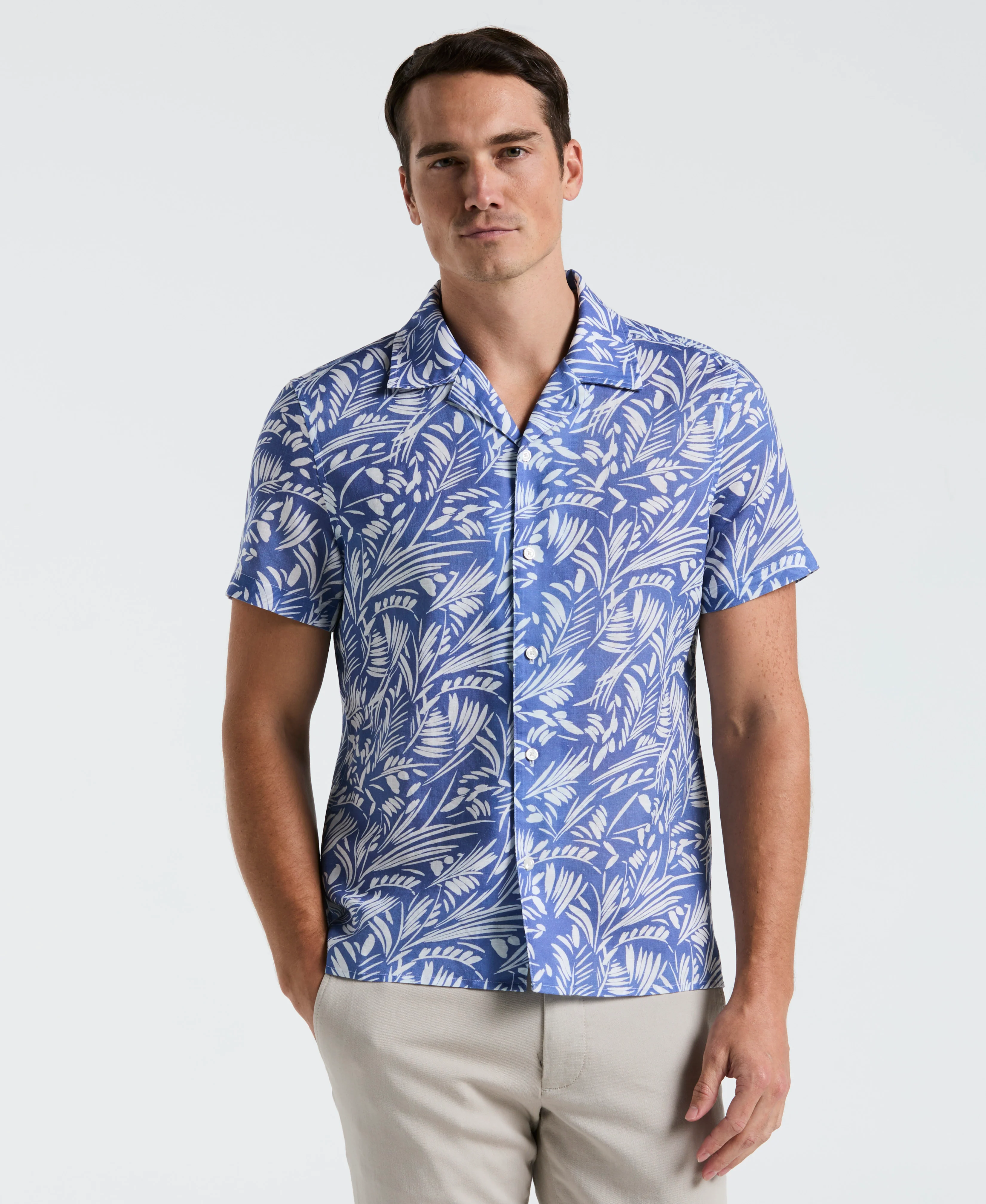 Linen Abstract Leaf Print Shirt