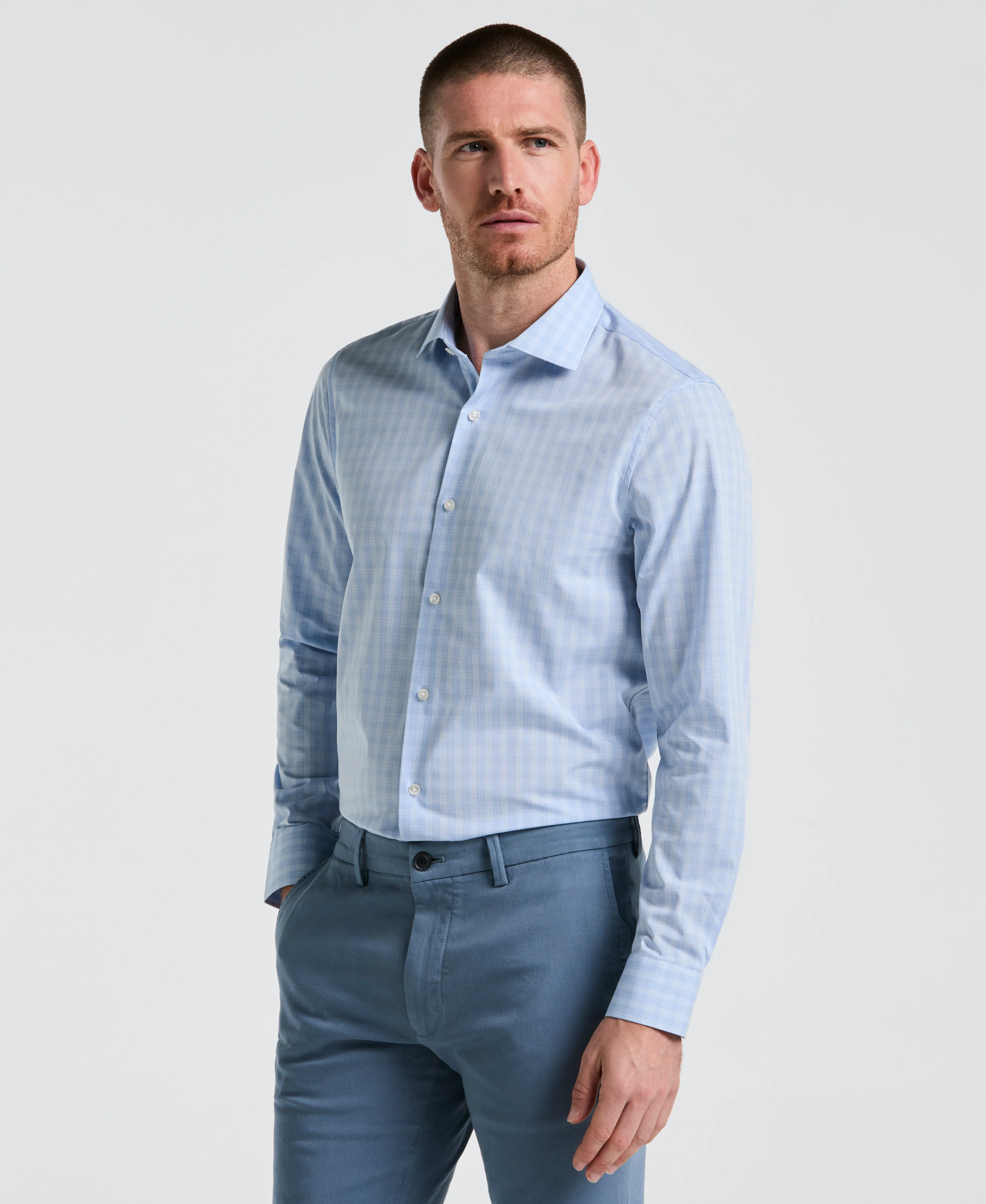 Slim Fit Stretch Plaid Dress Shirt