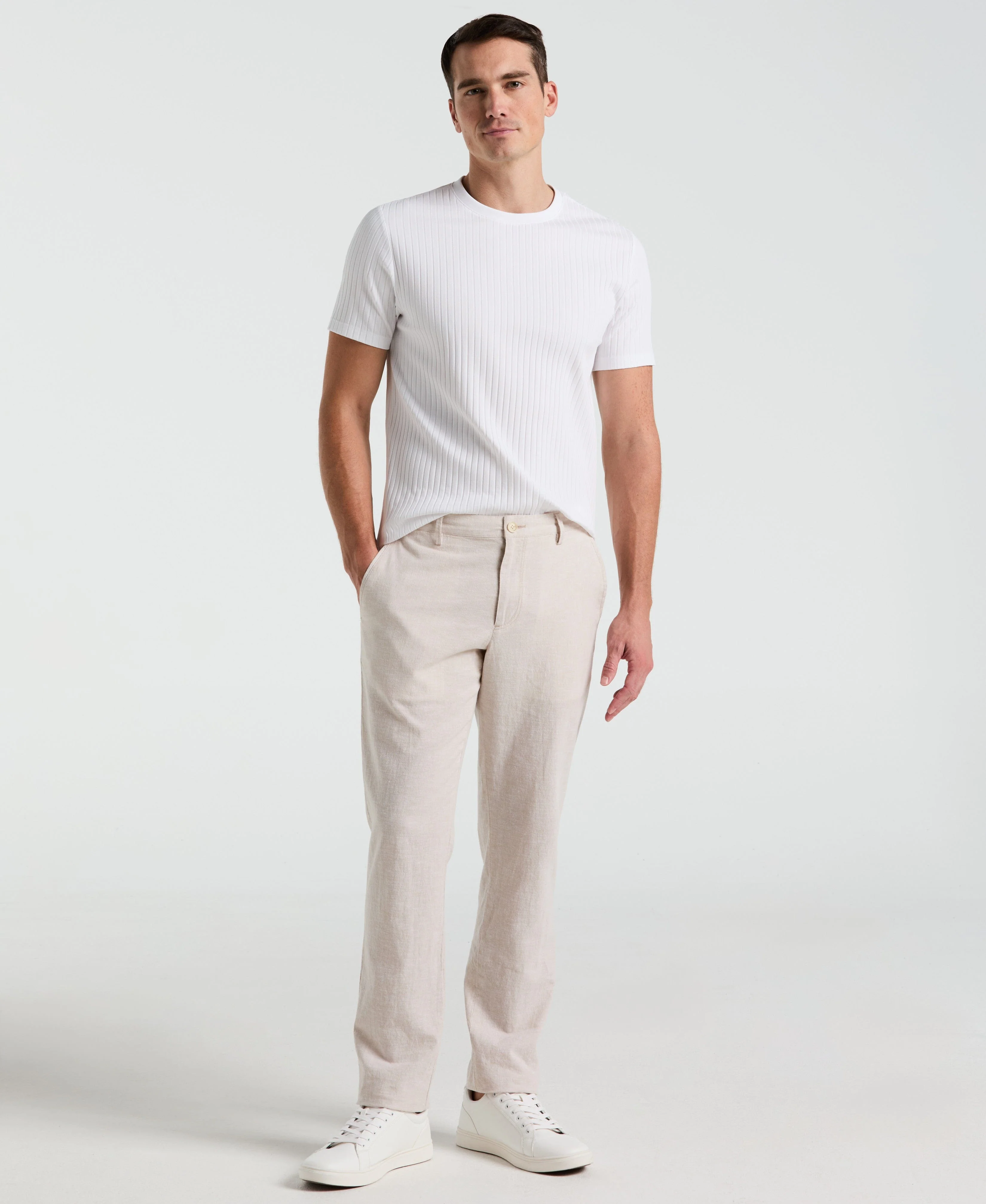 Slim Fit Flat Front Linen Blend Chino Pant