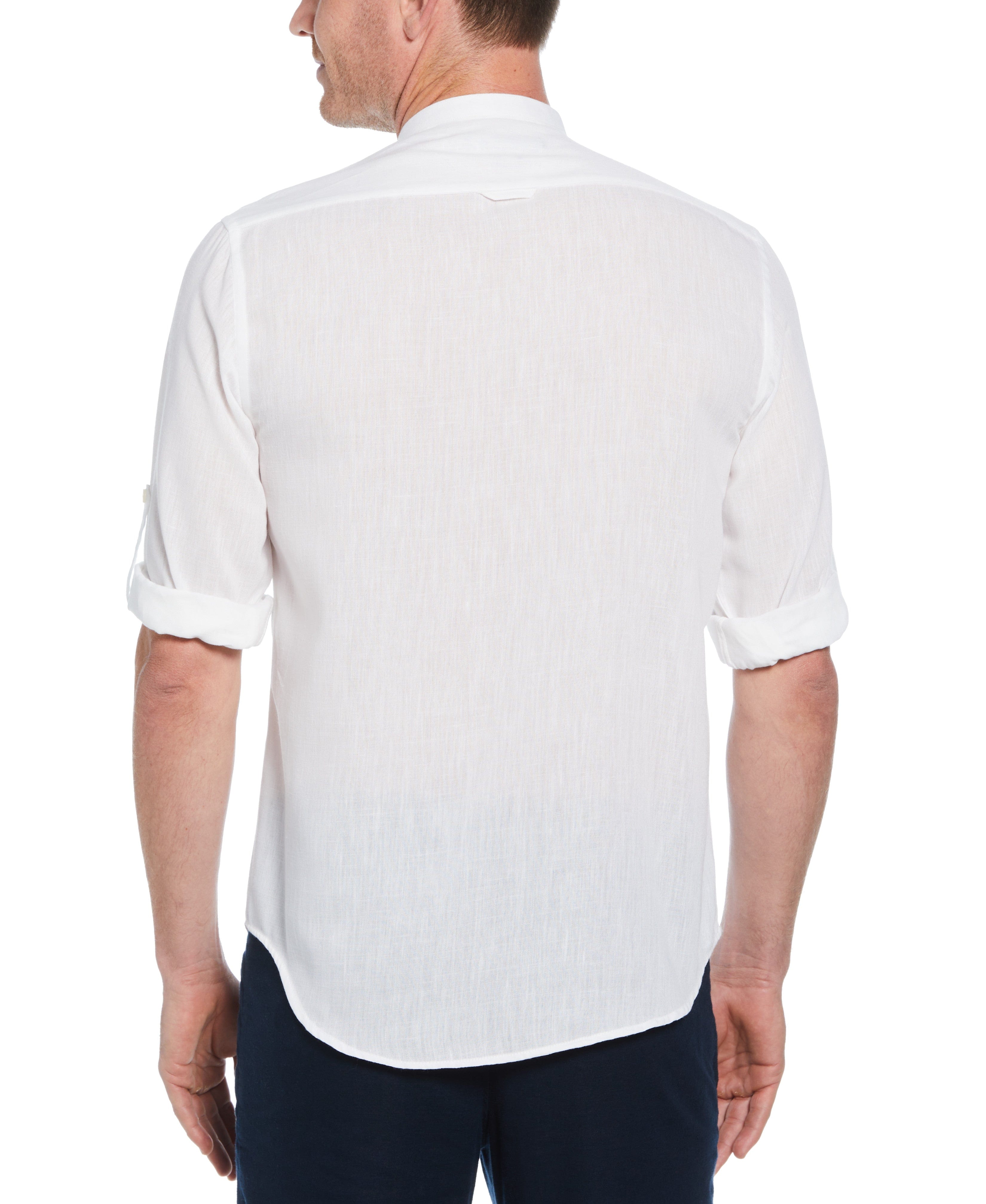 Slim Fit Banded Collar Rolled Sleeve Shirt