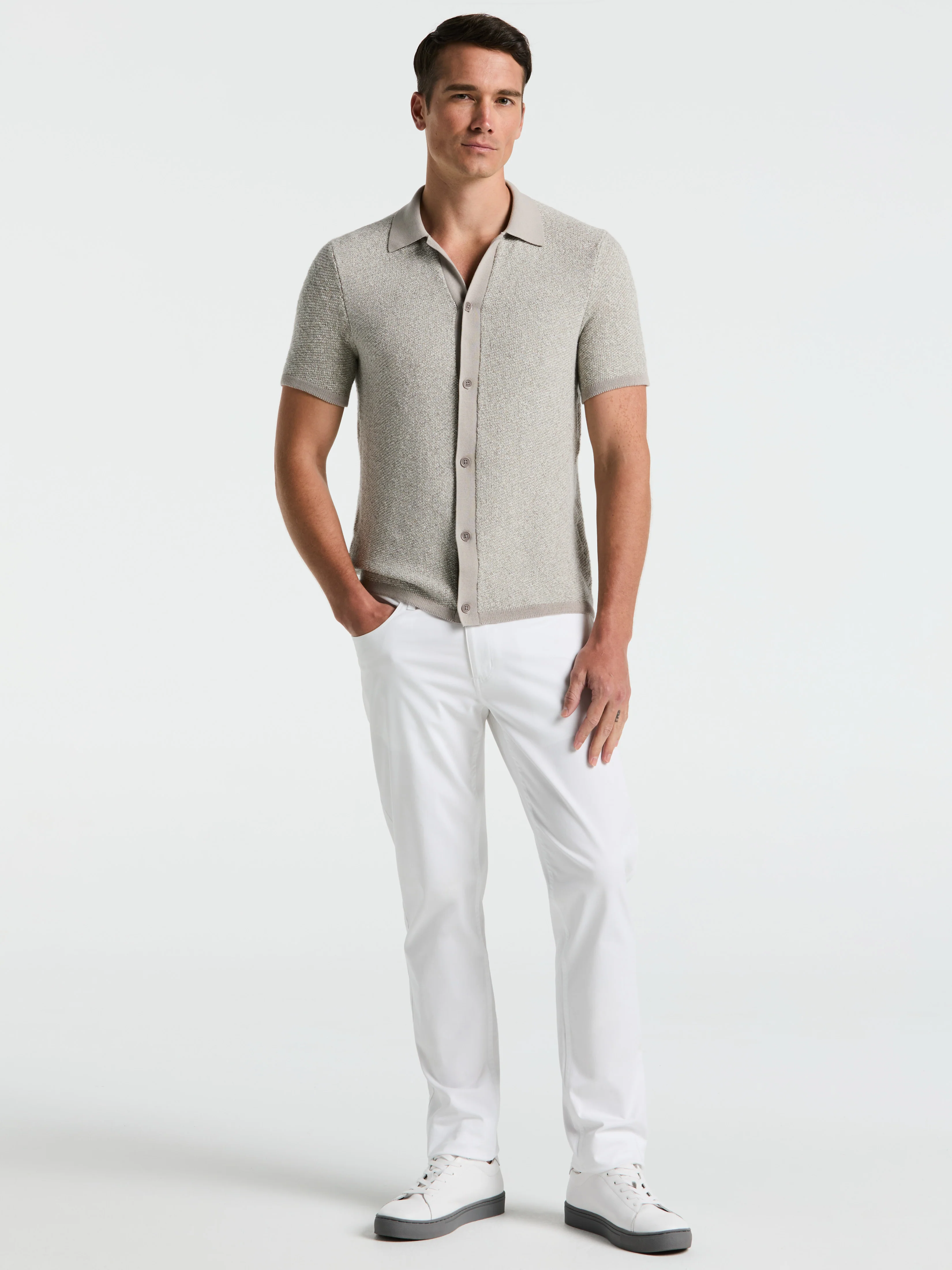 Two Tone Button Front Polo Sweater