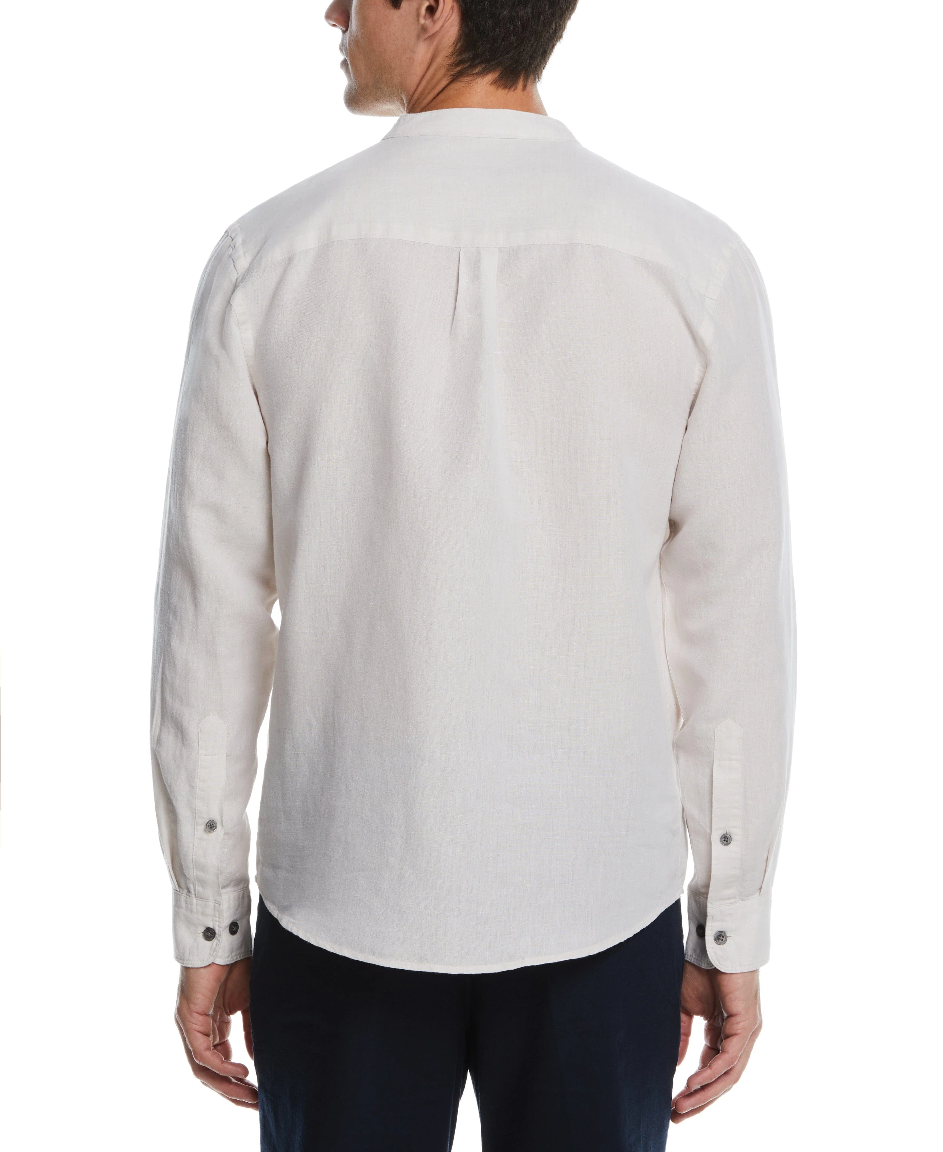 Untucked Linen Blend Banded Collar Popover Shirt