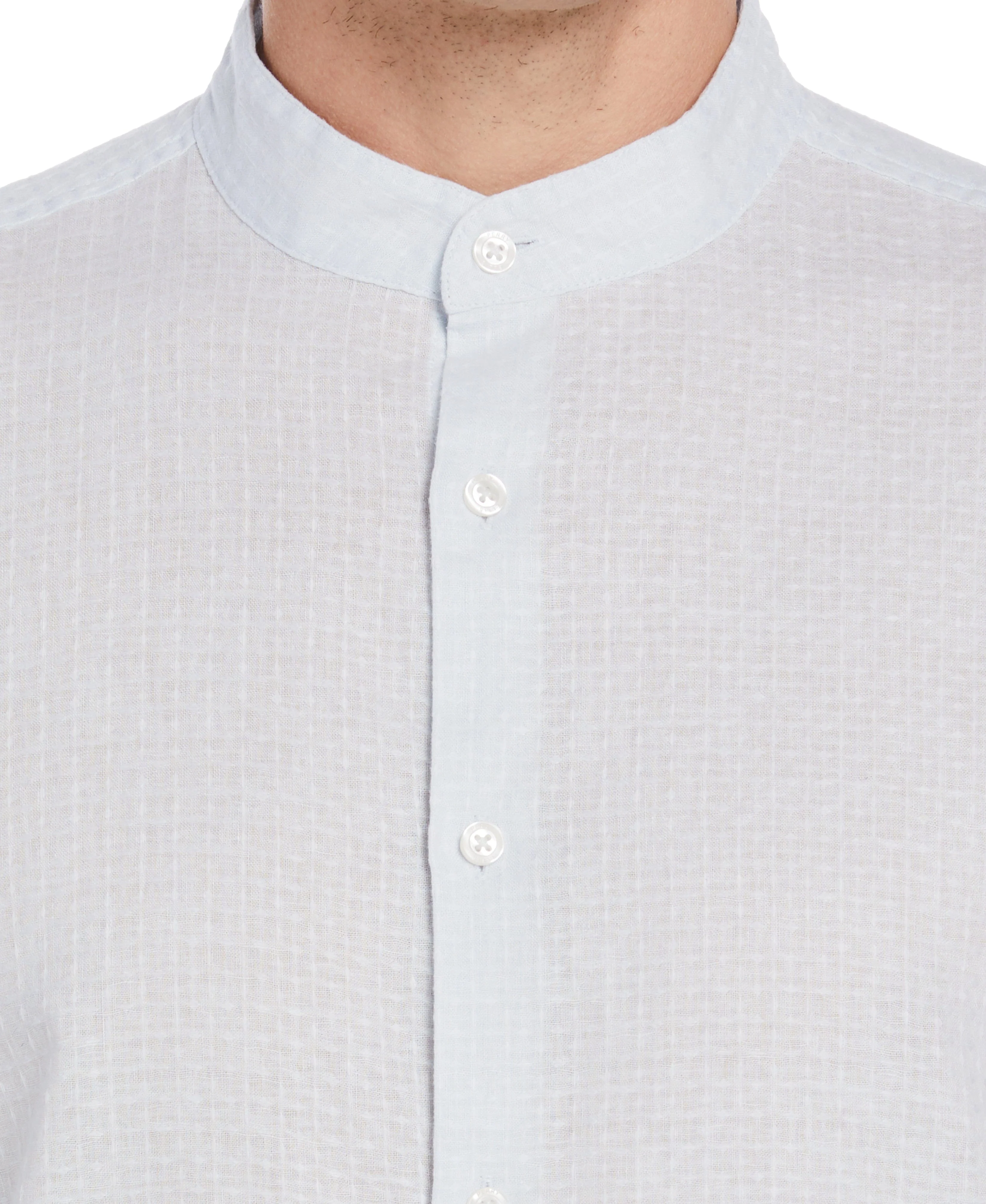 Dobby Linen Shirt with Band Collar