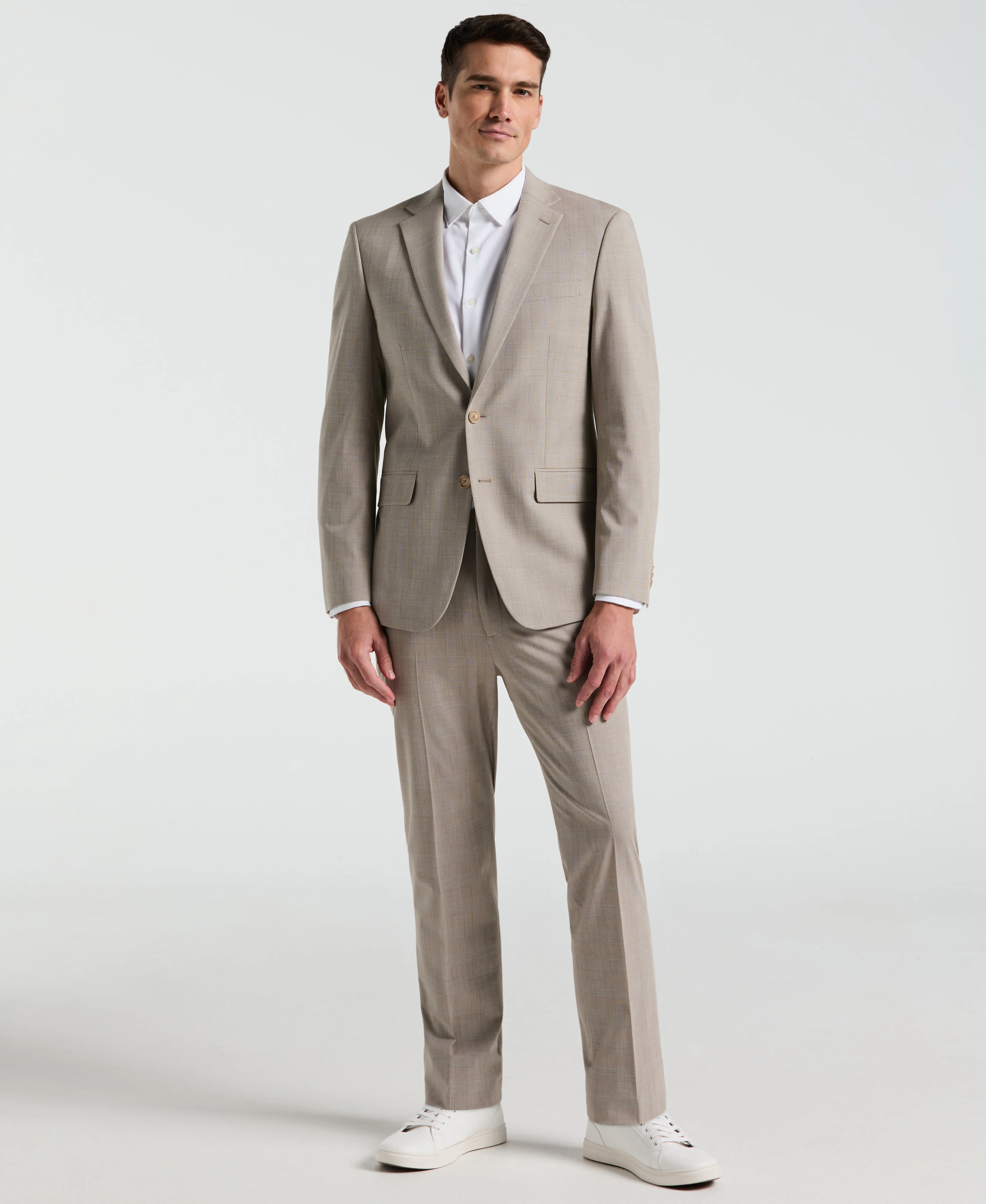 Slim Fit Tan Plaid Print Suit