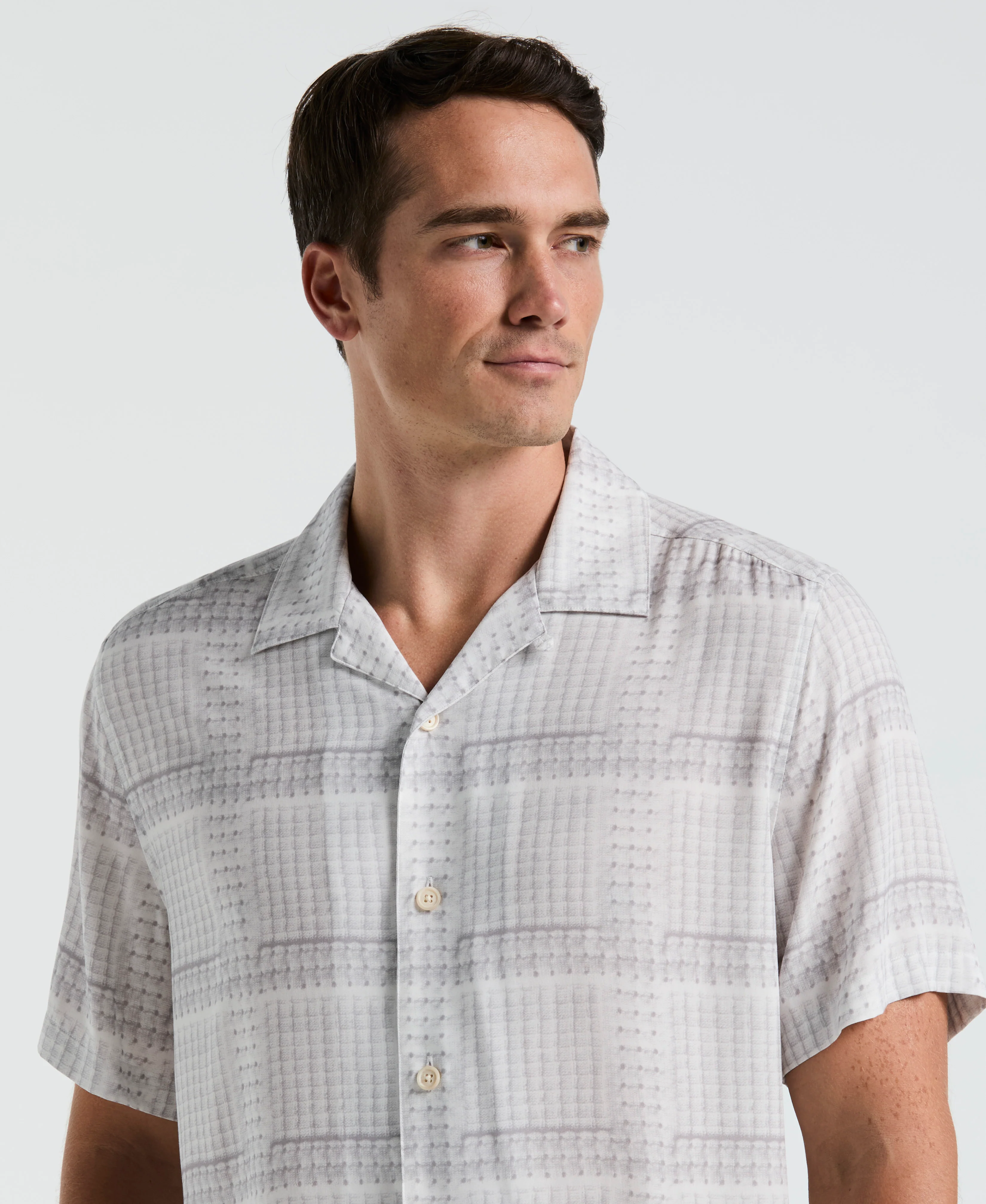 EcoVero™ Camp Collar Textured Print Shirt