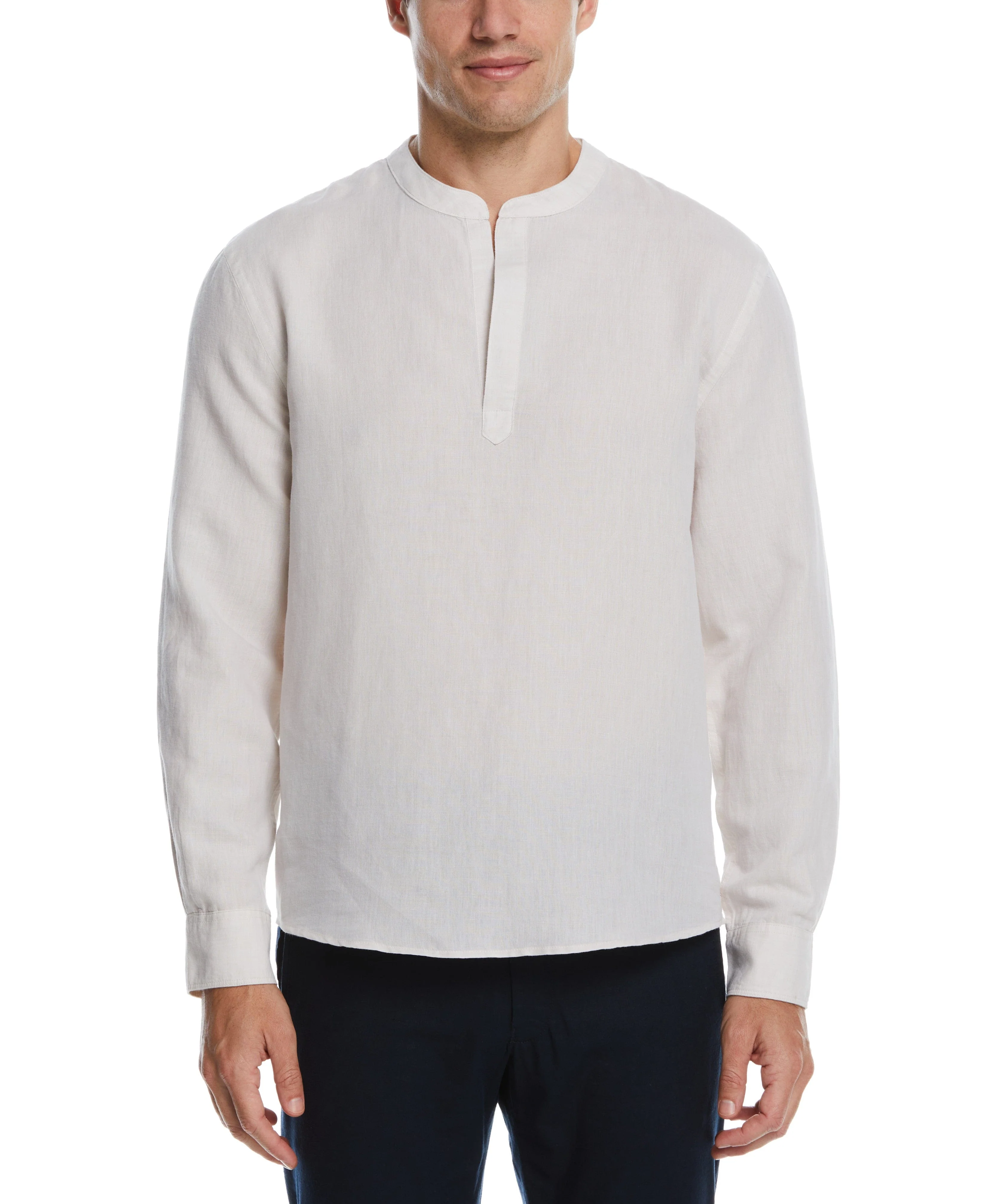 Untucked Linen Blend Banded Collar Popover Shirt