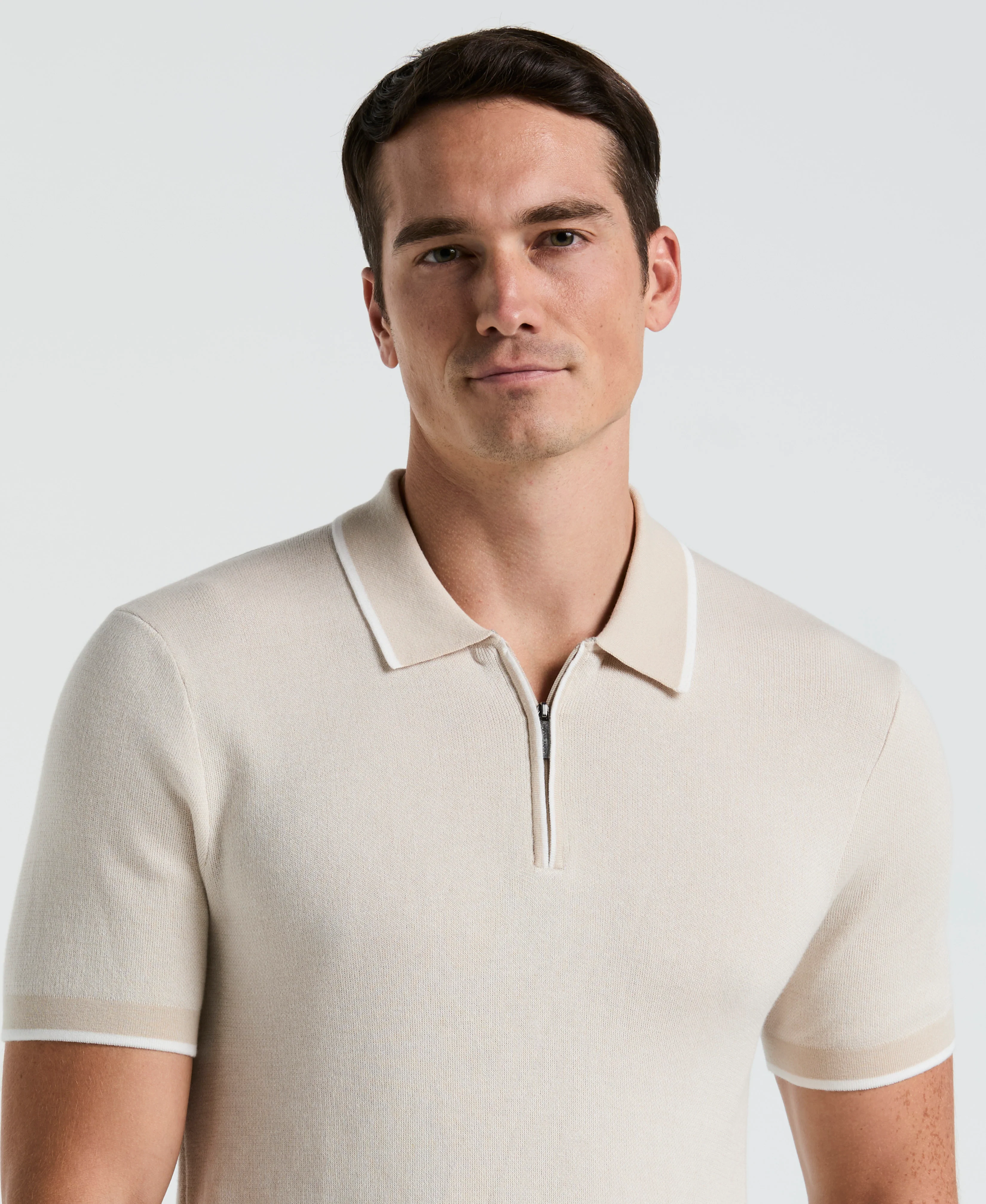 Bi-Color Stitch Zip Polo