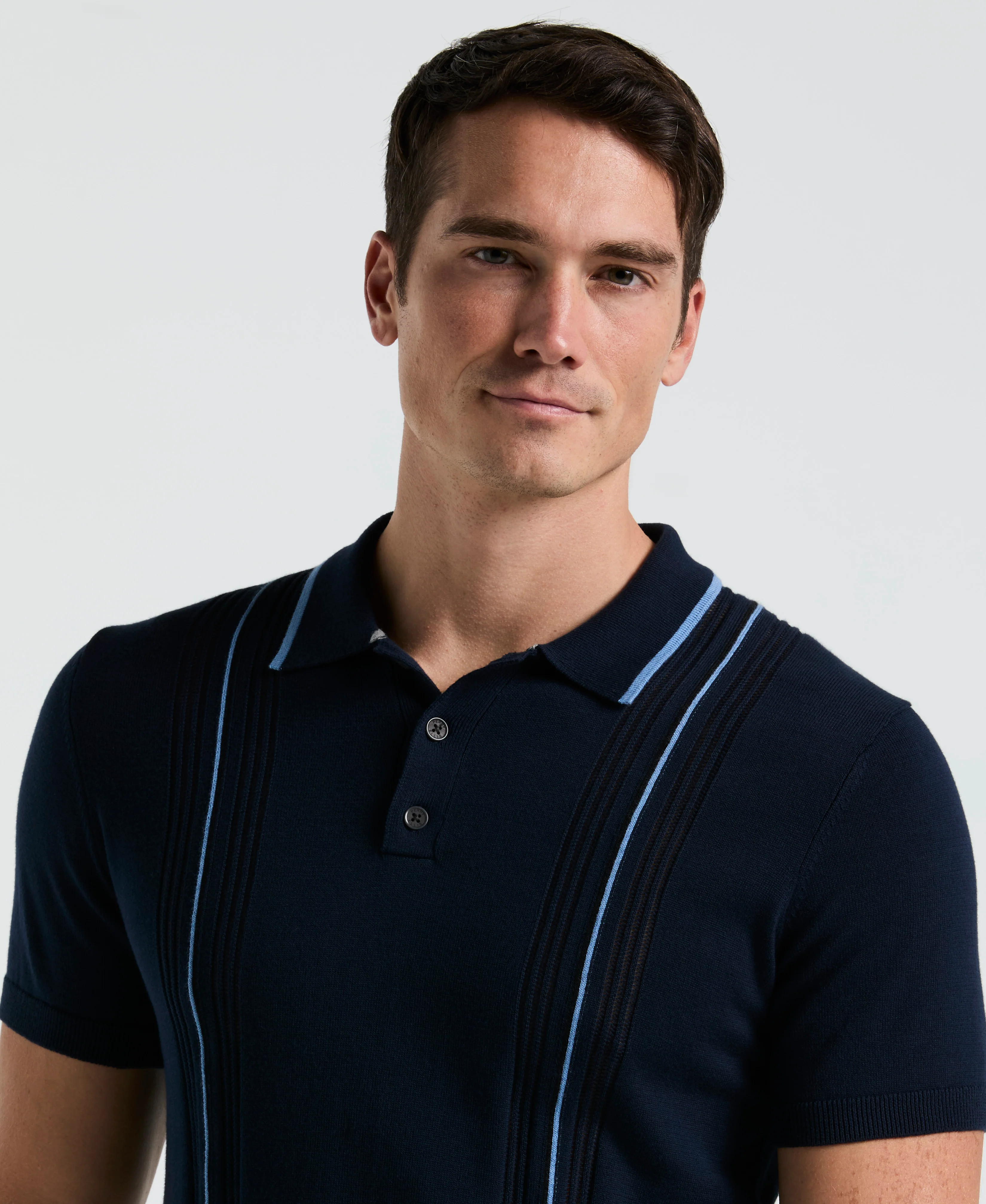 Cotton Mesh Vertical Stripe Print Button Polo