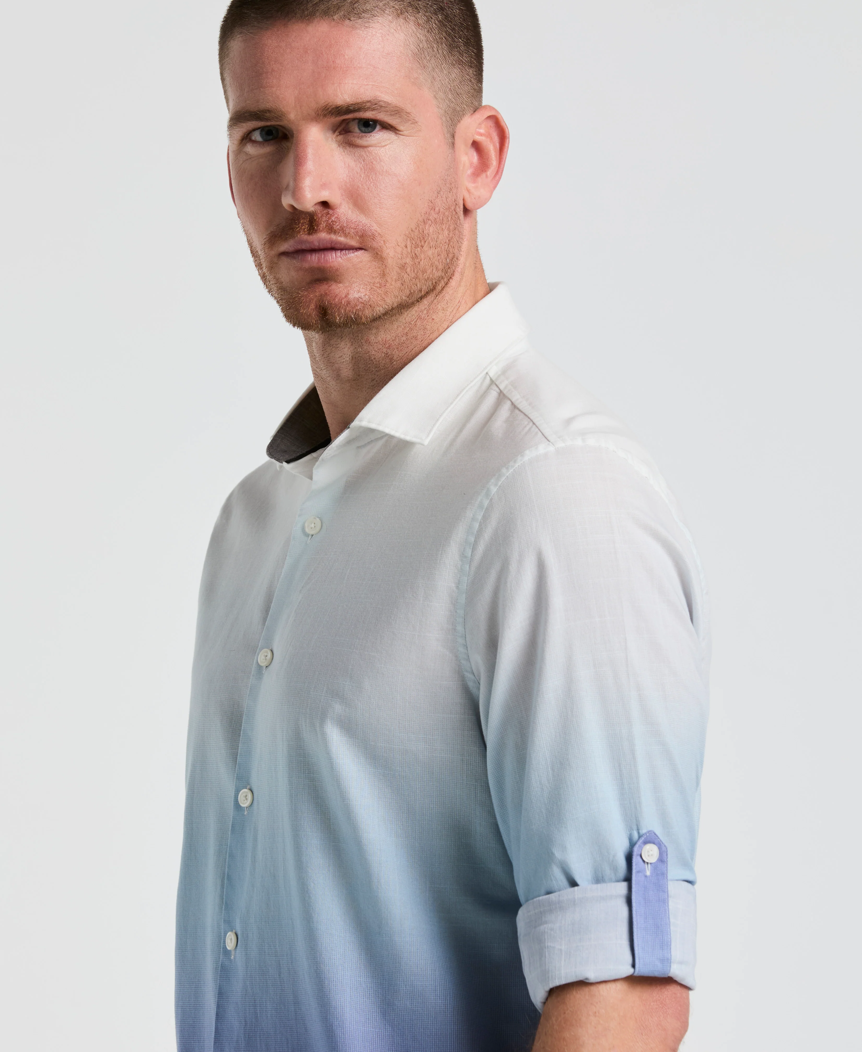 Cotton Slub Ombre Print Untucked Shirt