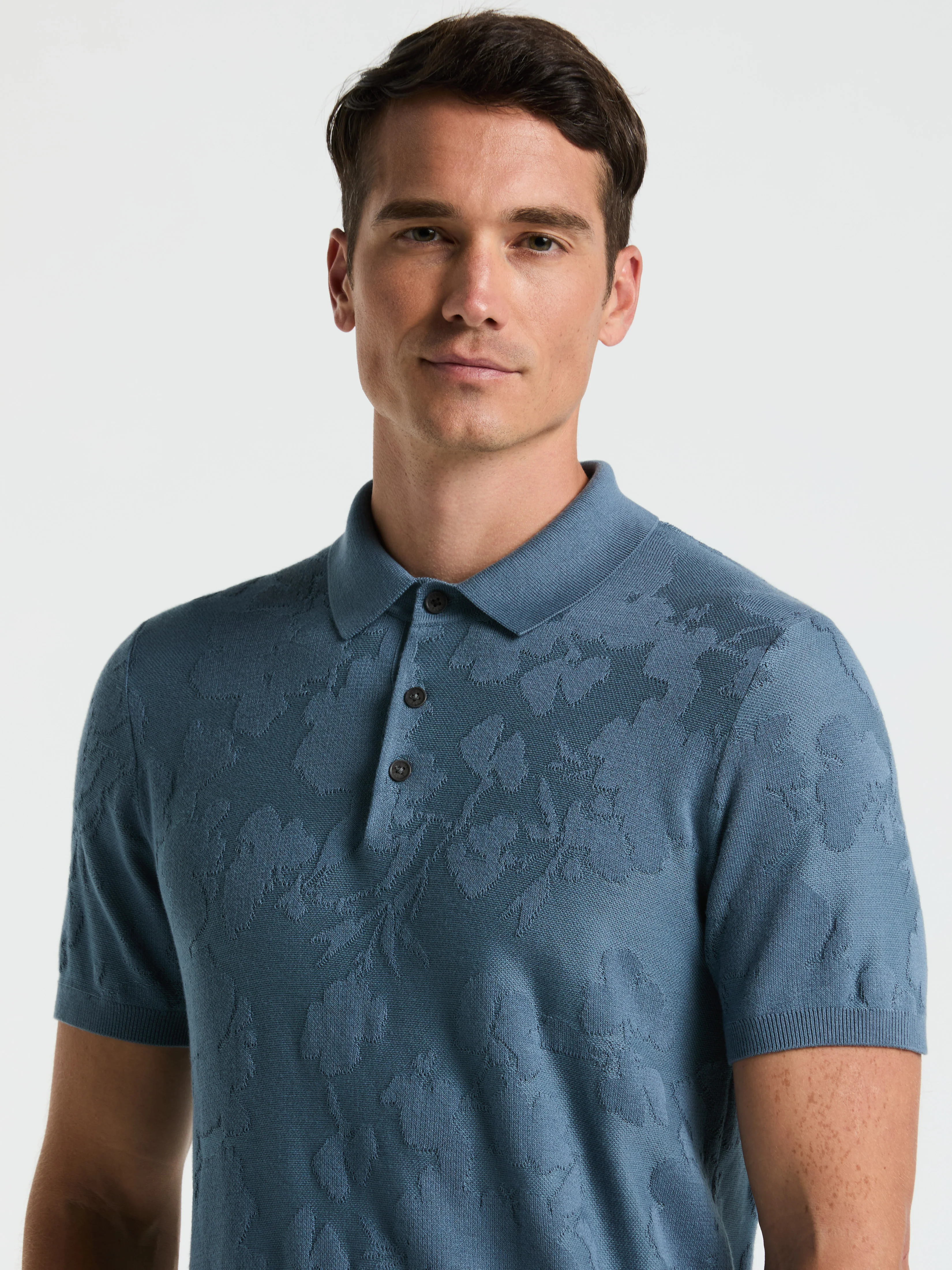 Jacquard Floral Polo Sweater