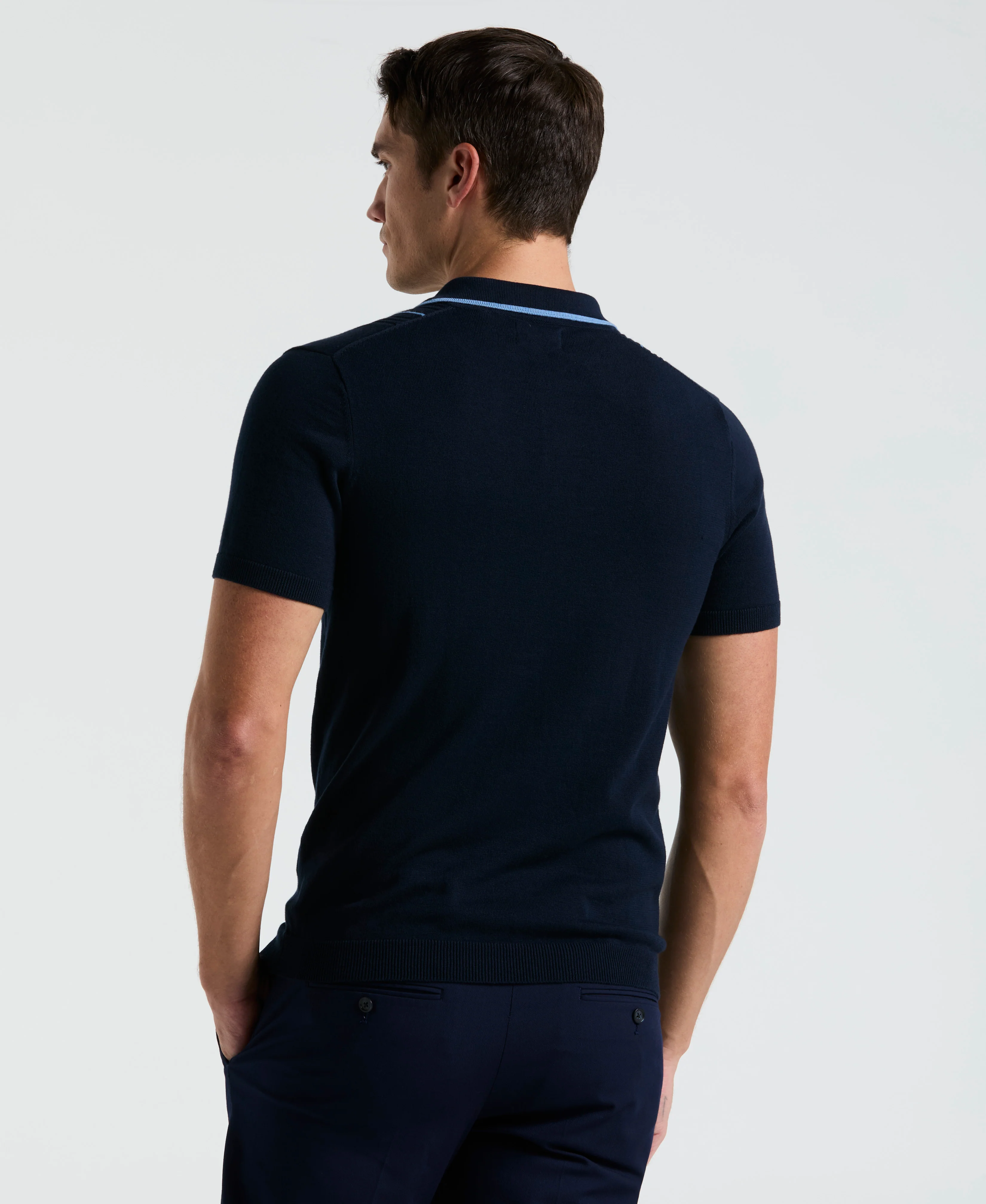 Cotton Mesh Vertical Stripe Print Button Polo