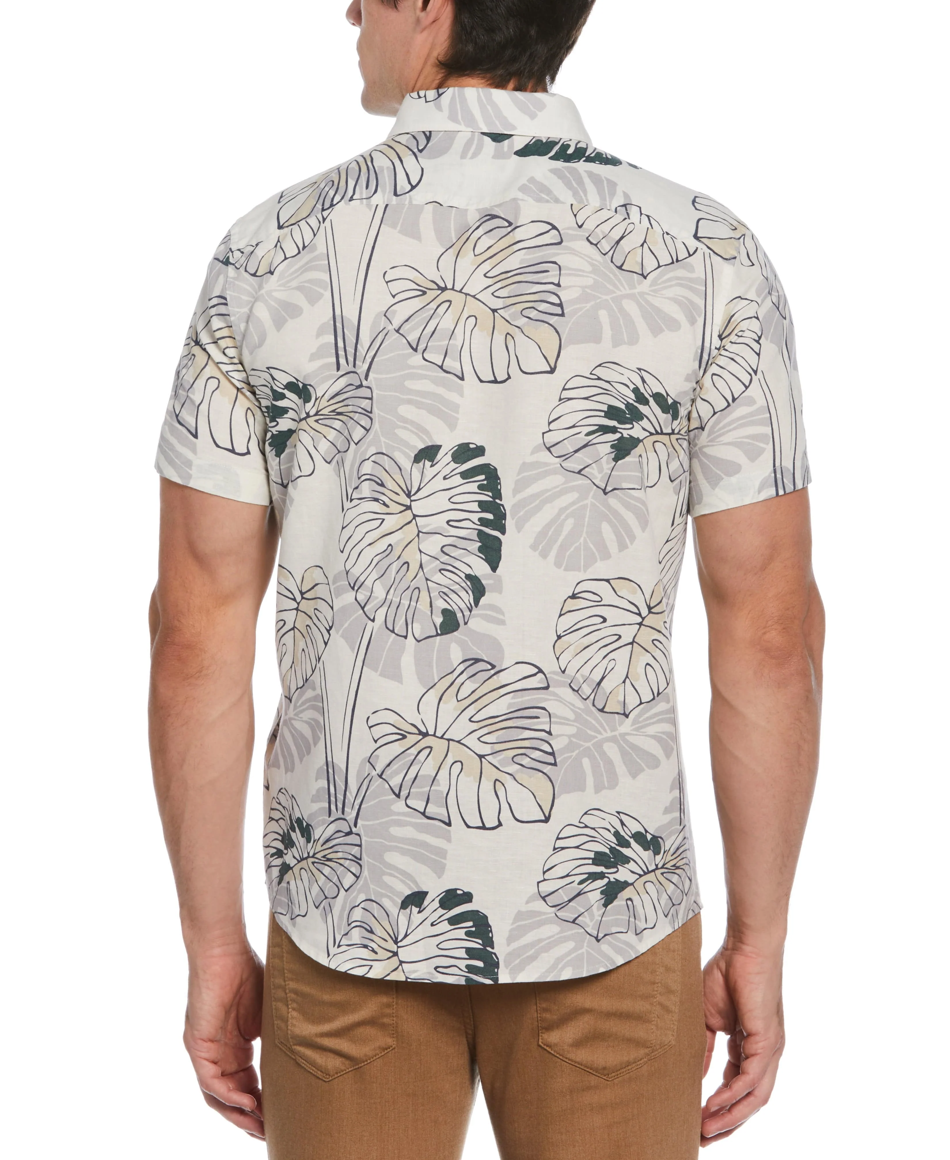 Tua X Perry Ellis Collaboration Bold Leaf Linen Blend Print Shirt