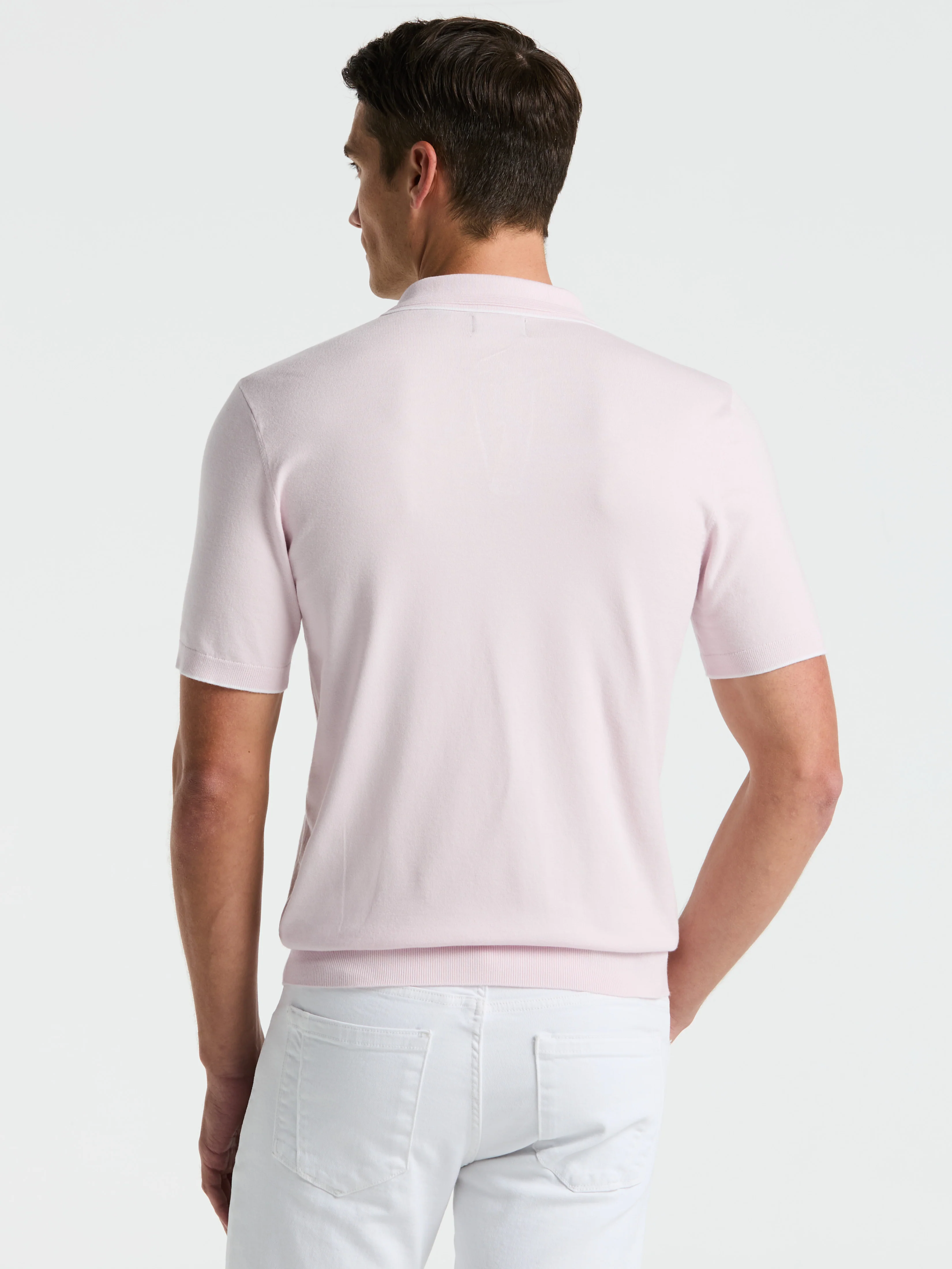 Tech Knit Open Polo Sweater with Tipping Detail