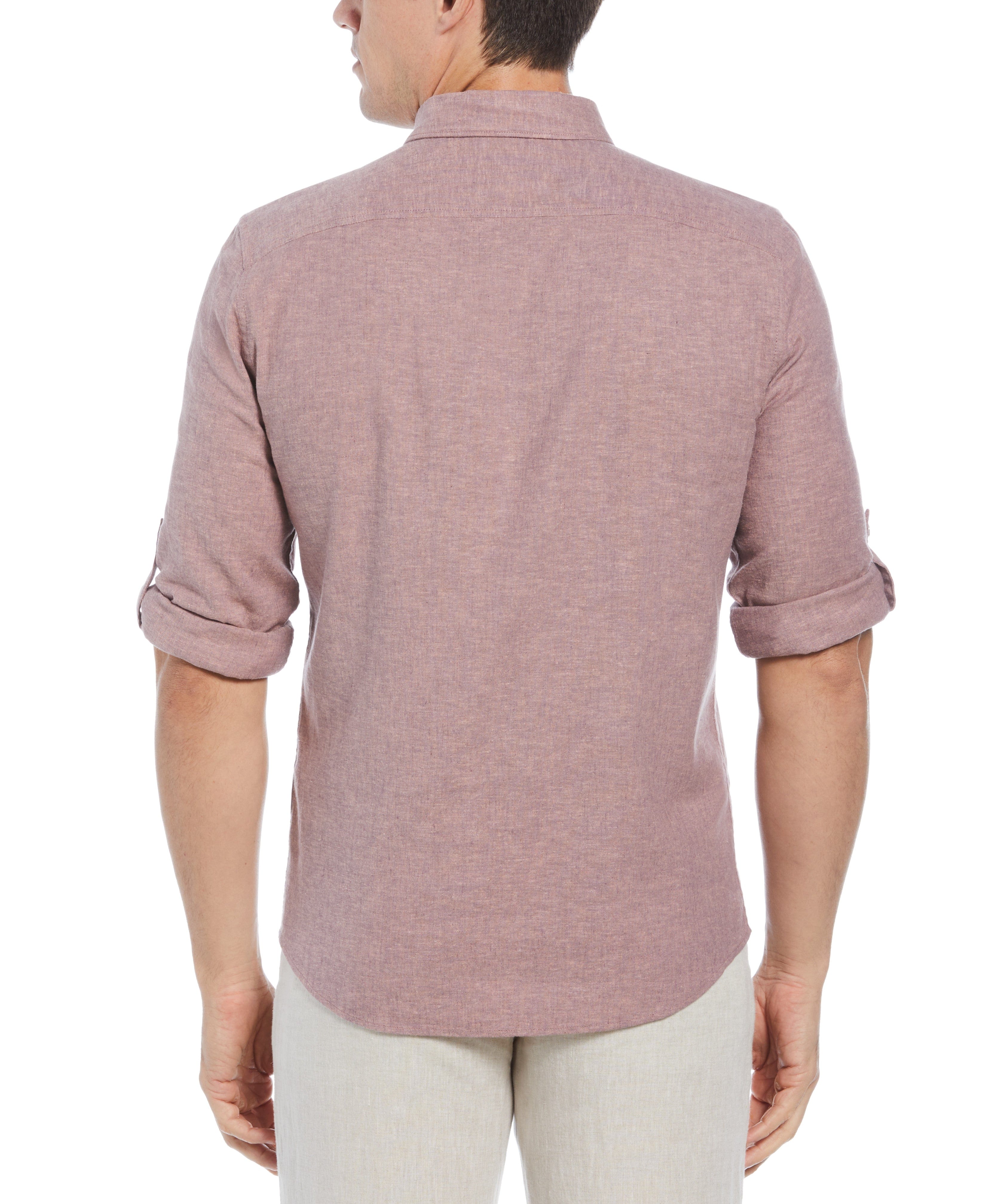 Untucked Slim Fit  Linen Blend Rolled Sleeve Shirt
