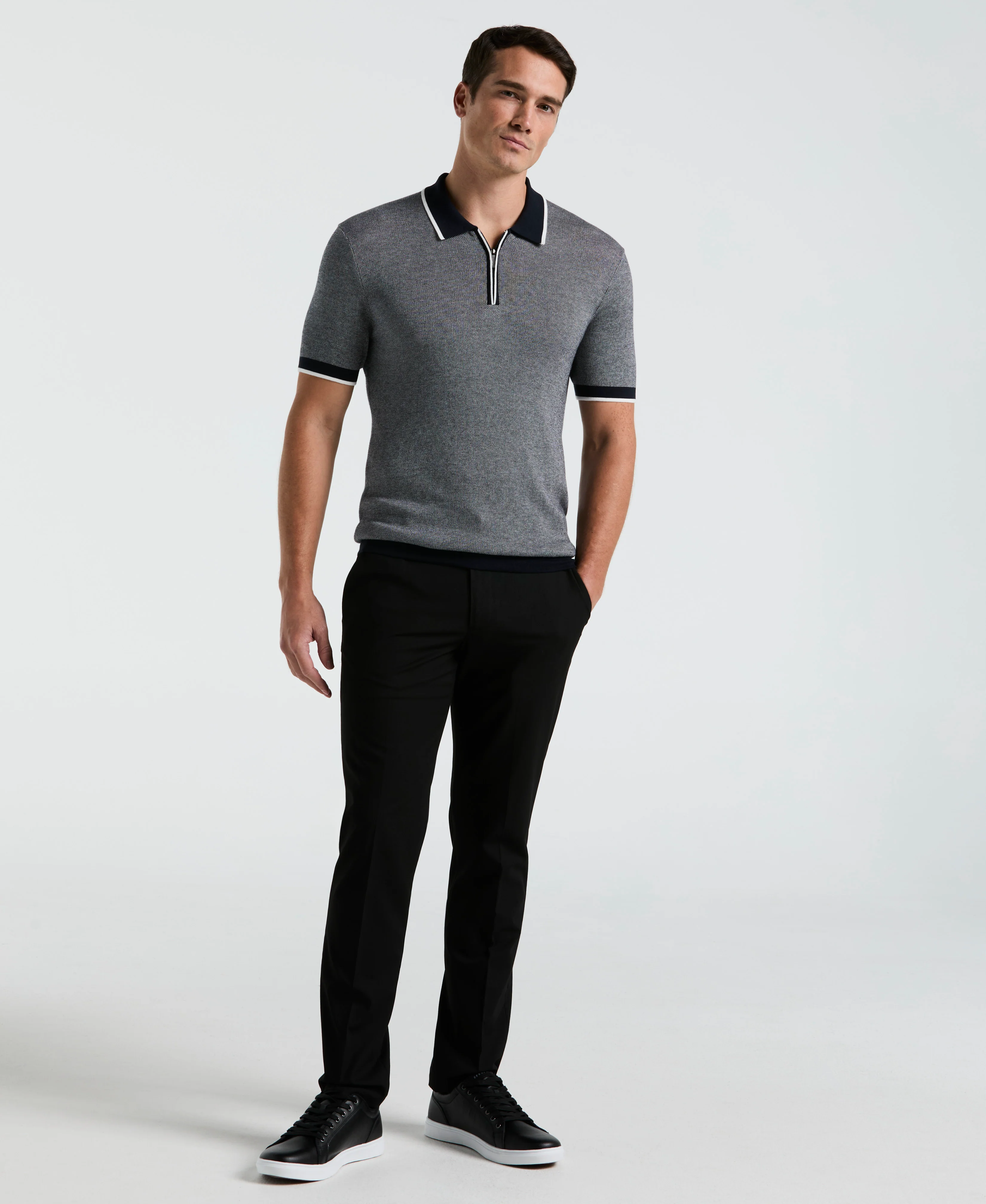 Bi-Color Stitch Zip Polo