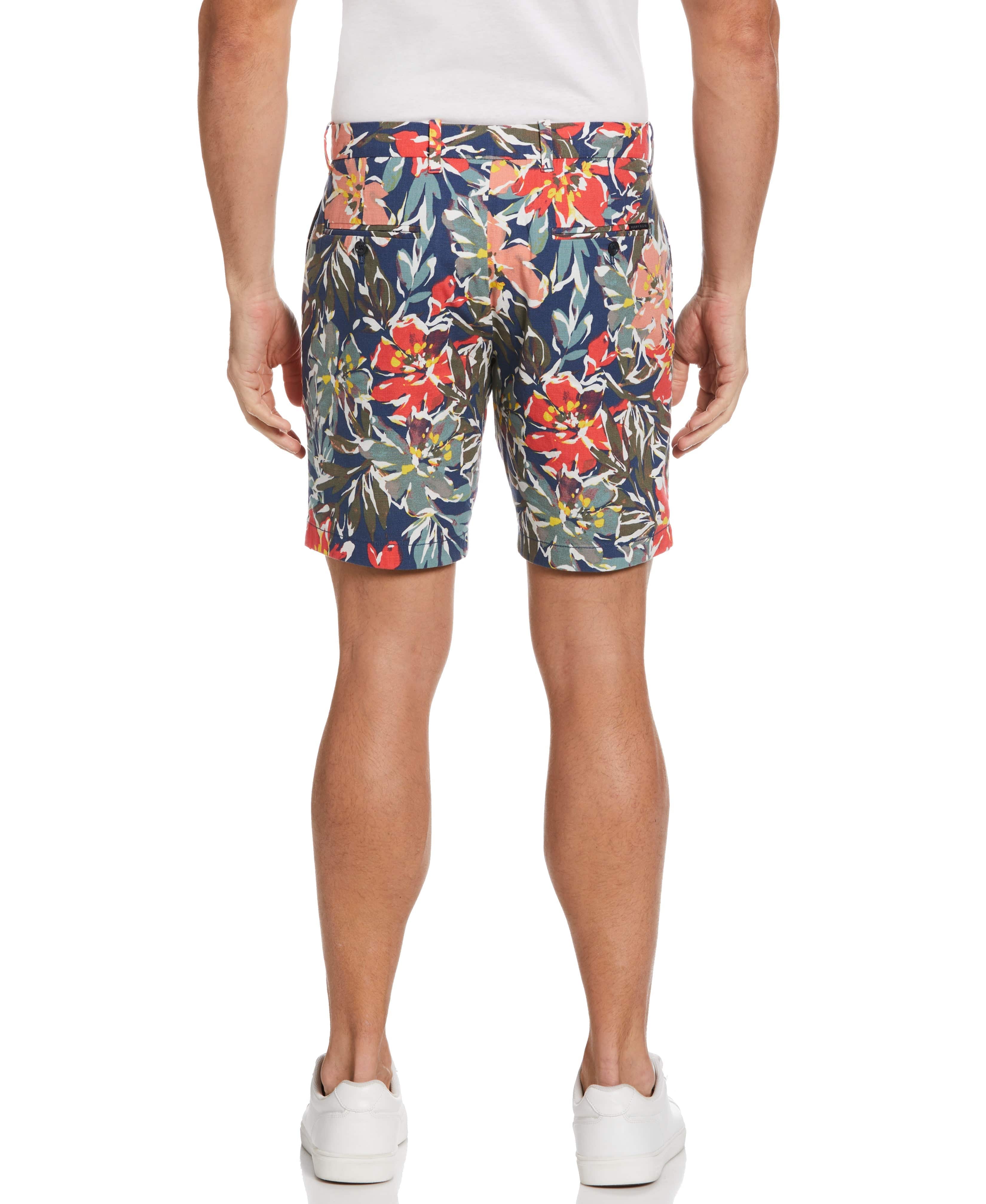 Cotton Slub Floral Print Shorts