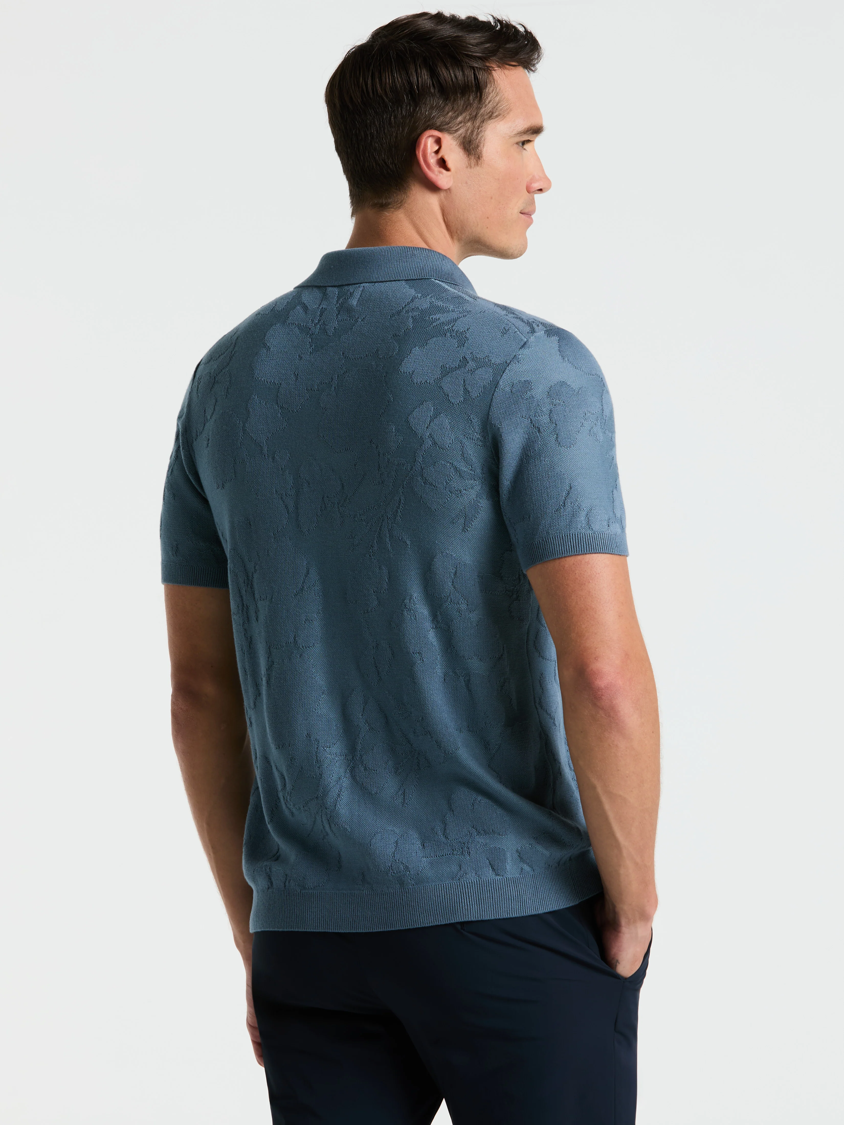 Jacquard Floral Polo Sweater