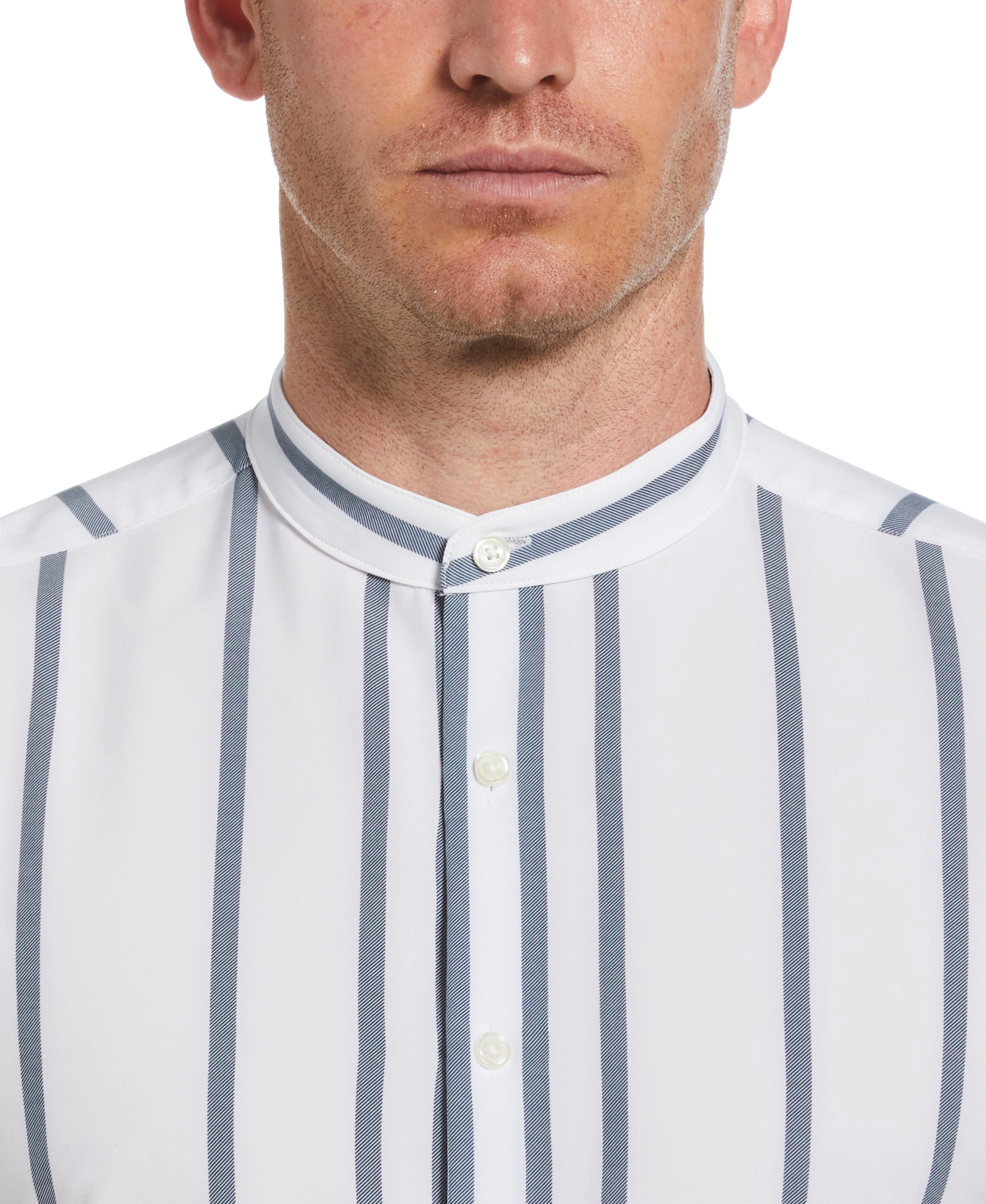 Slim Fit Total Stretch Striped Banded Collar Shirt
